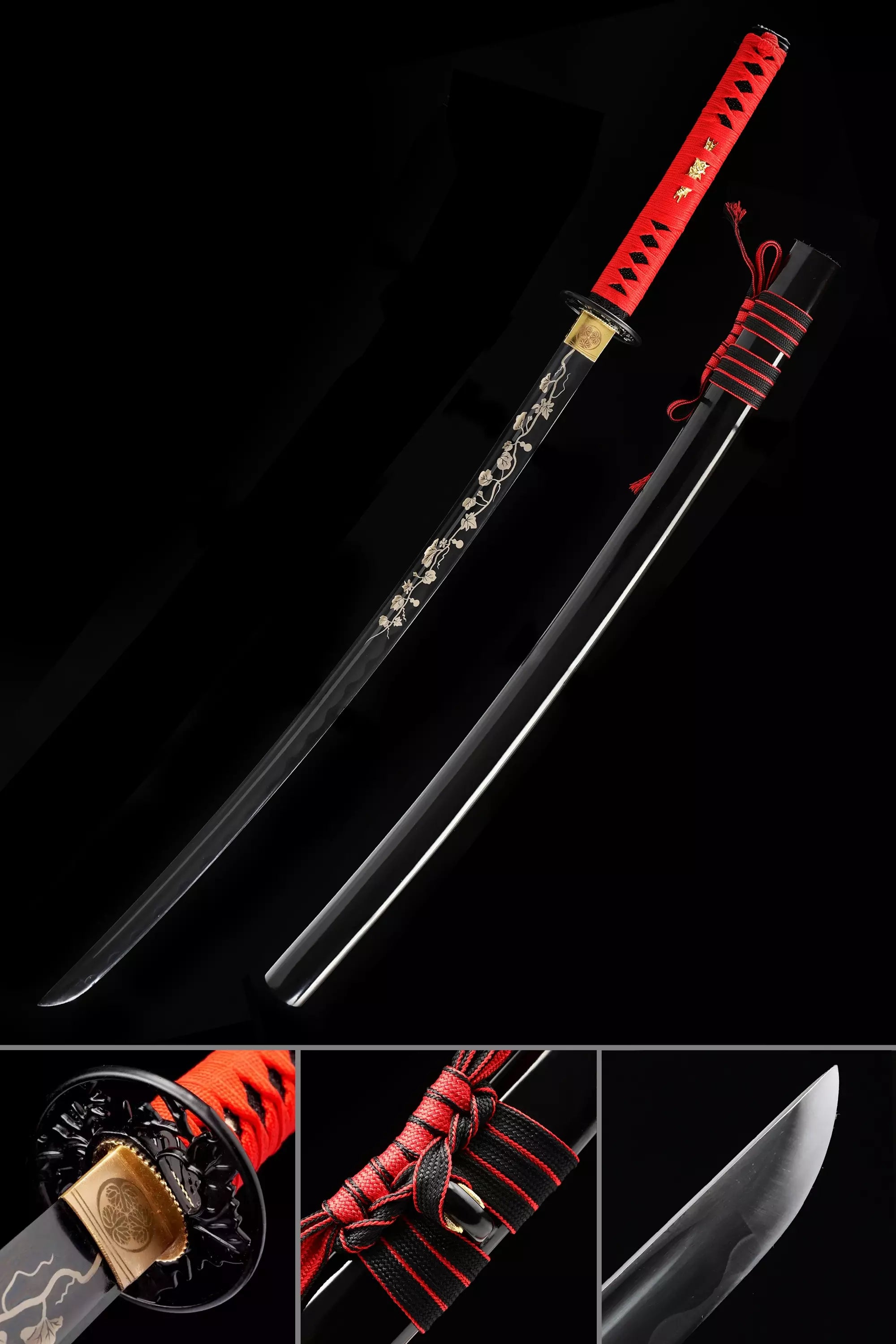 Handmade Japanese Katana Sword Full Tang With Black Scabbard