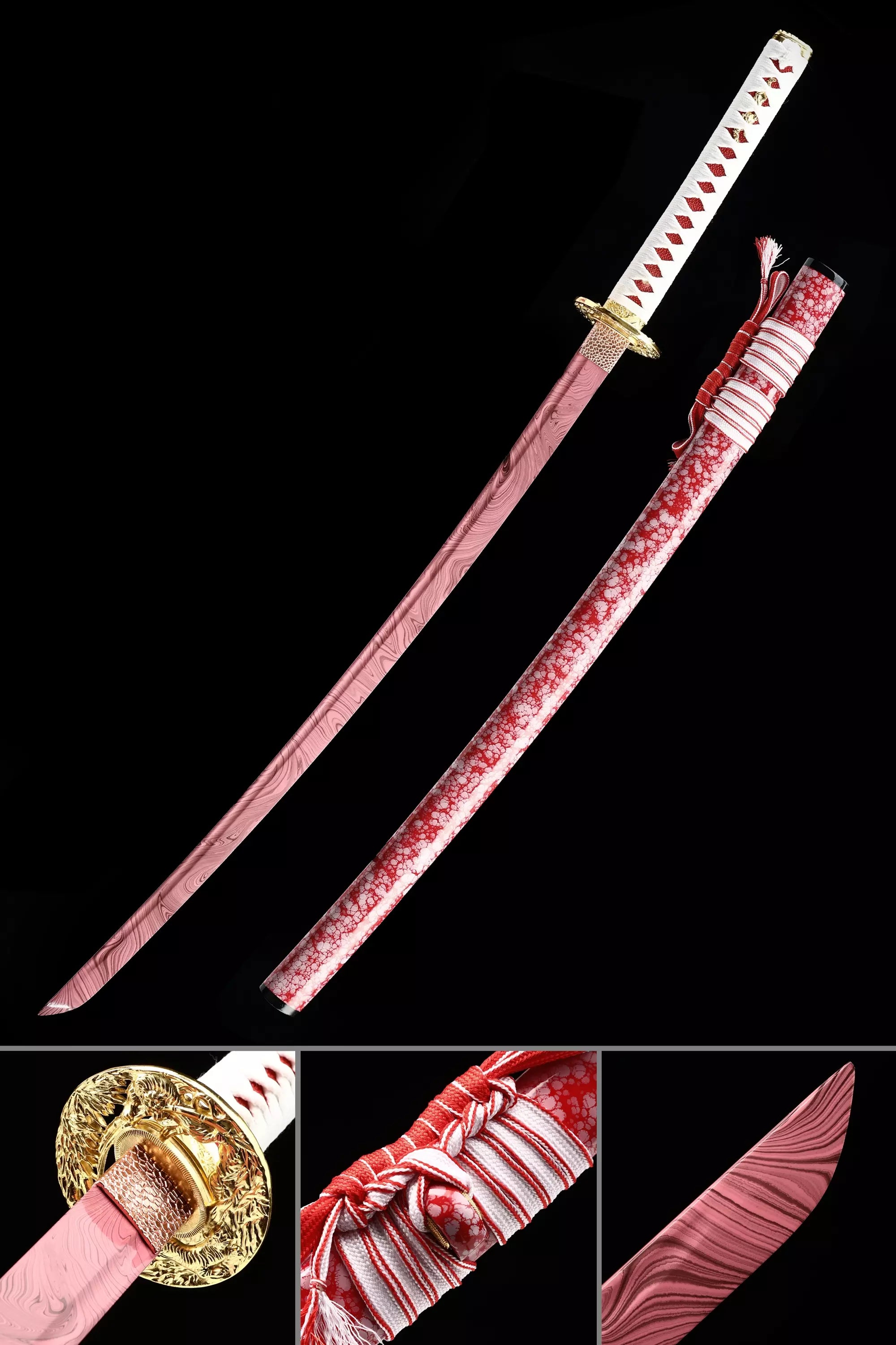 Handmade Japanese Katana Sword With Red Blade And Scabbard