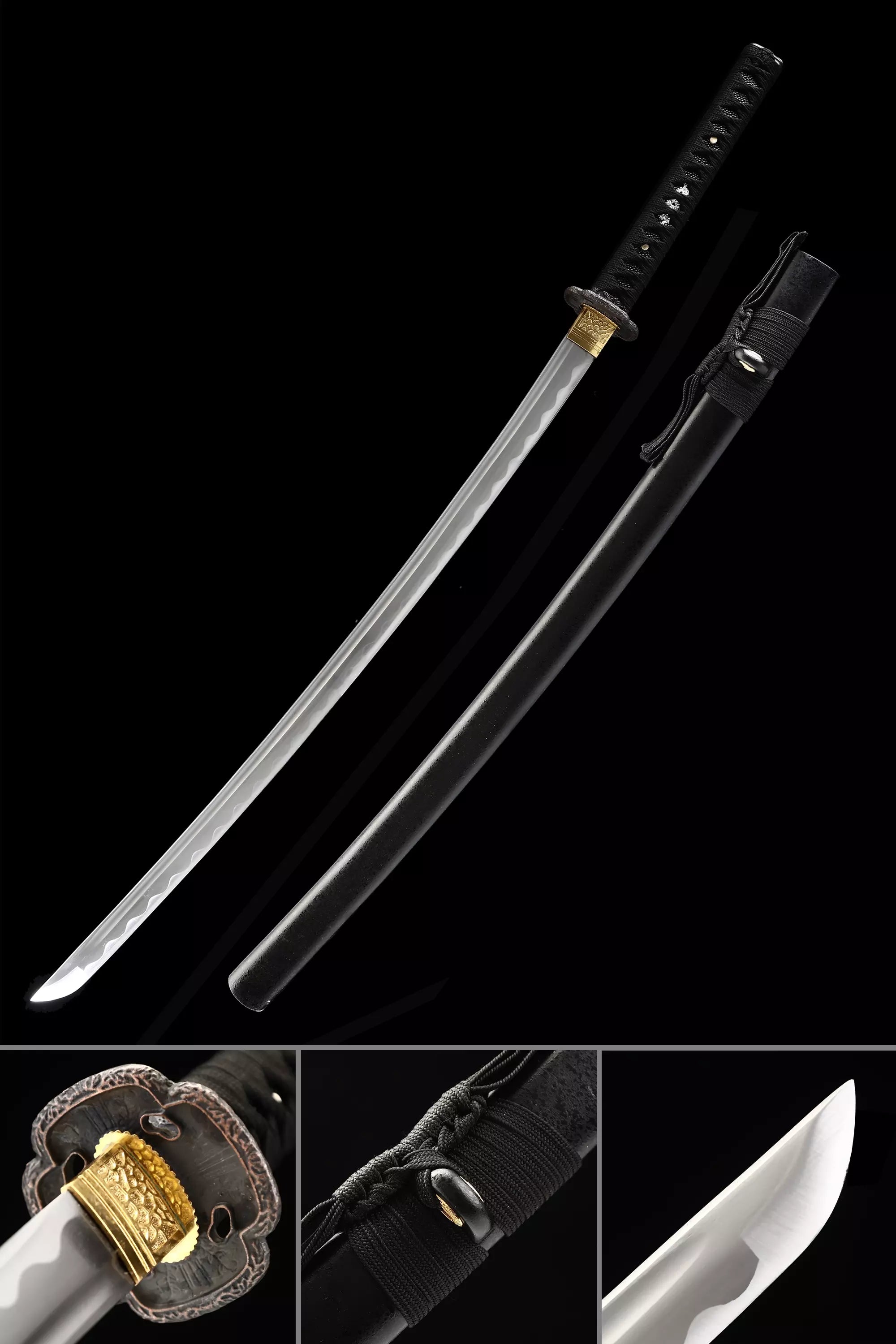 Handmade Japanese Katana Sword With Black Scabbard