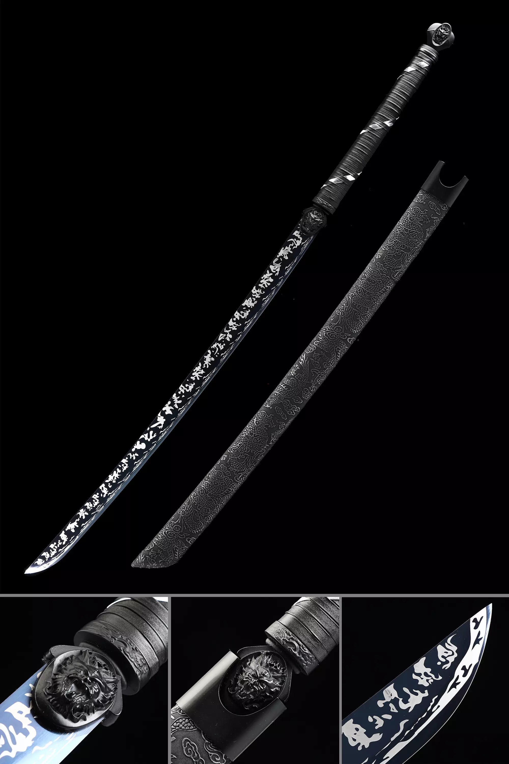 Handmade Japanese Katana Sword High Manganese Steel No Guard With Blue Blade