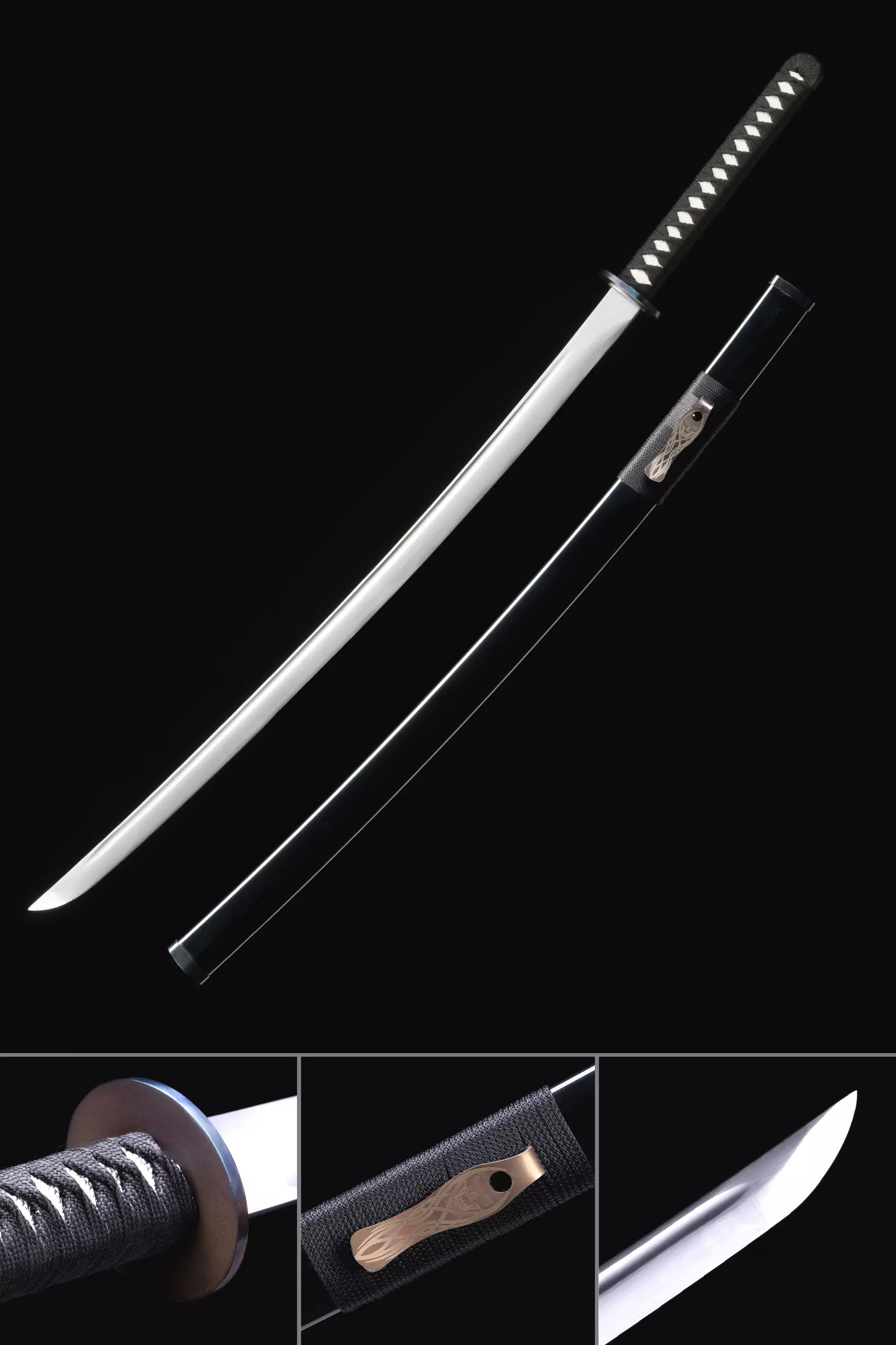 Handmade Japanese Samurai Sword T10 Carbon Steel With Black Scabbard