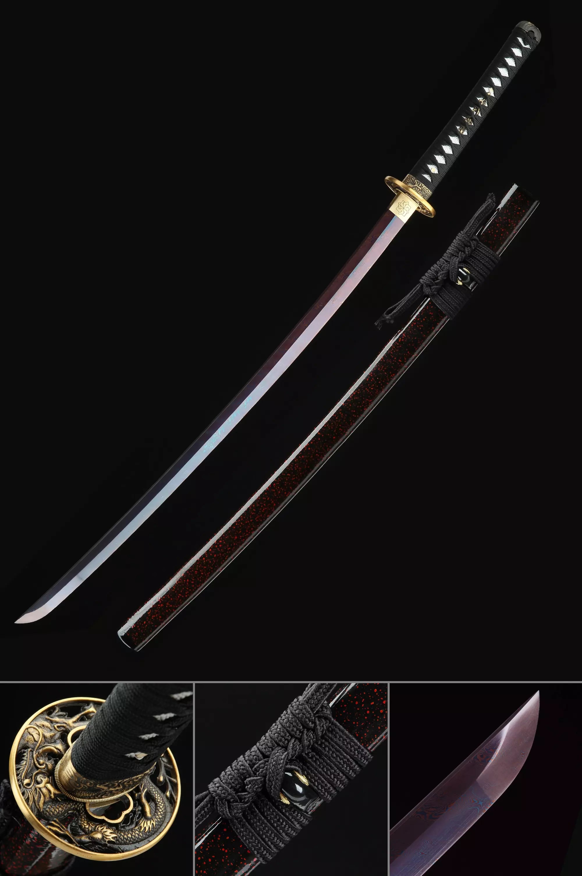 Handmade Japanese Katana Sword Damascus Steel With Purple Blade