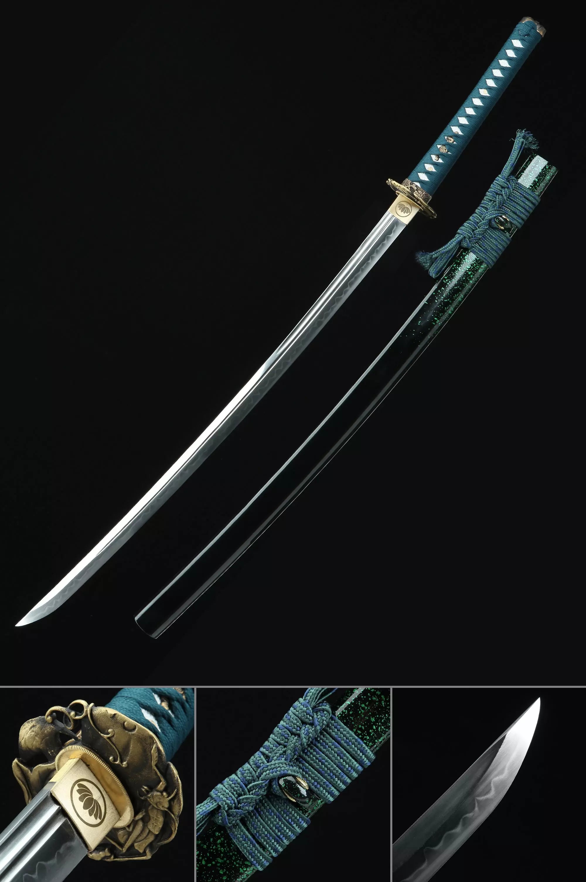 Handmade Japanese Katana Sword T10 Folded Clay Tempered Steel Full Tang