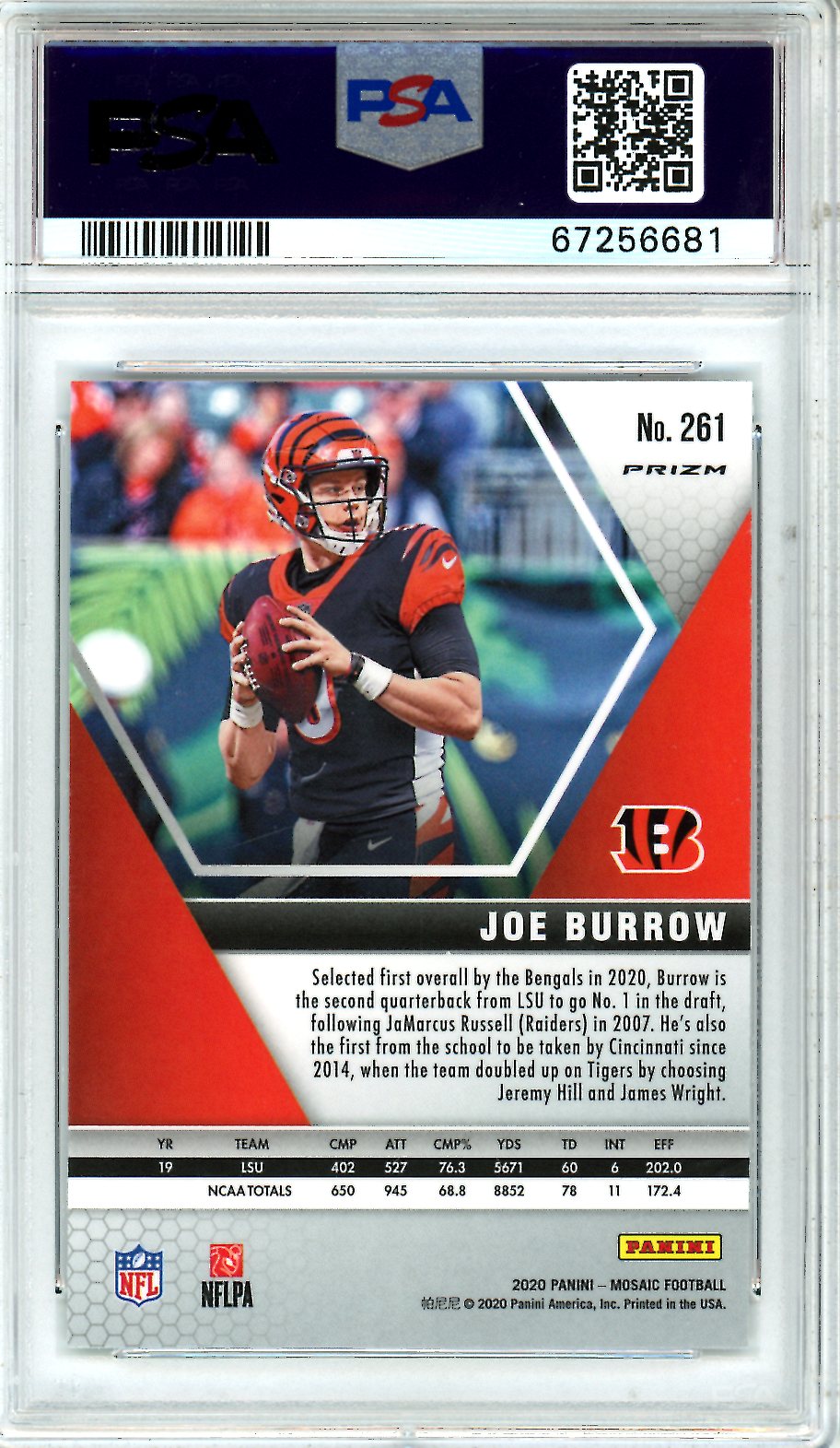 2020 Panini Mosaic Joe Burrow Green Rookie #261 PSA 10 GEM MINT Bengals - Graded Sports Cards