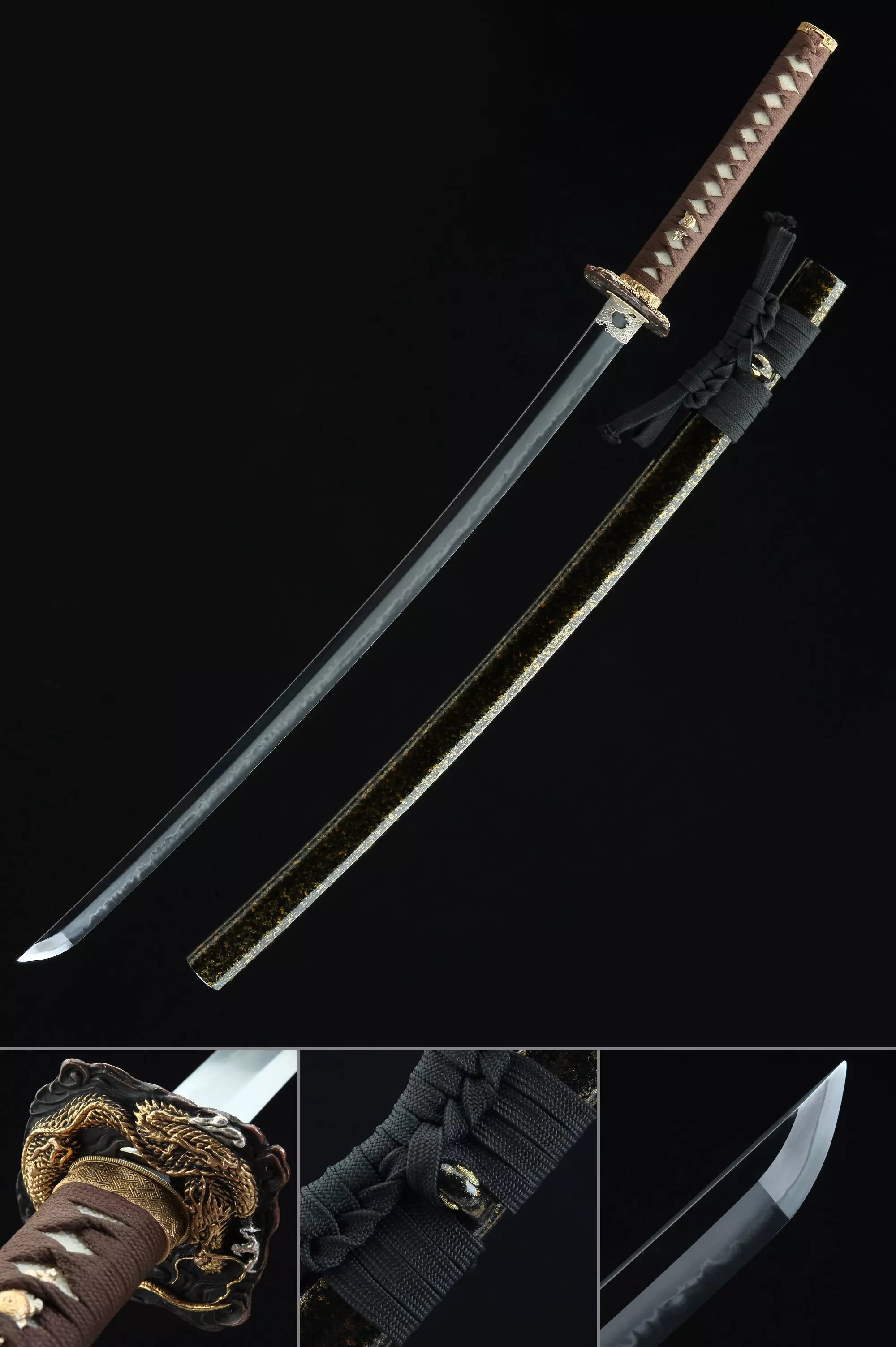 Handmade Japanese Katana Sword Clay Tempered With Dragon Tsuba