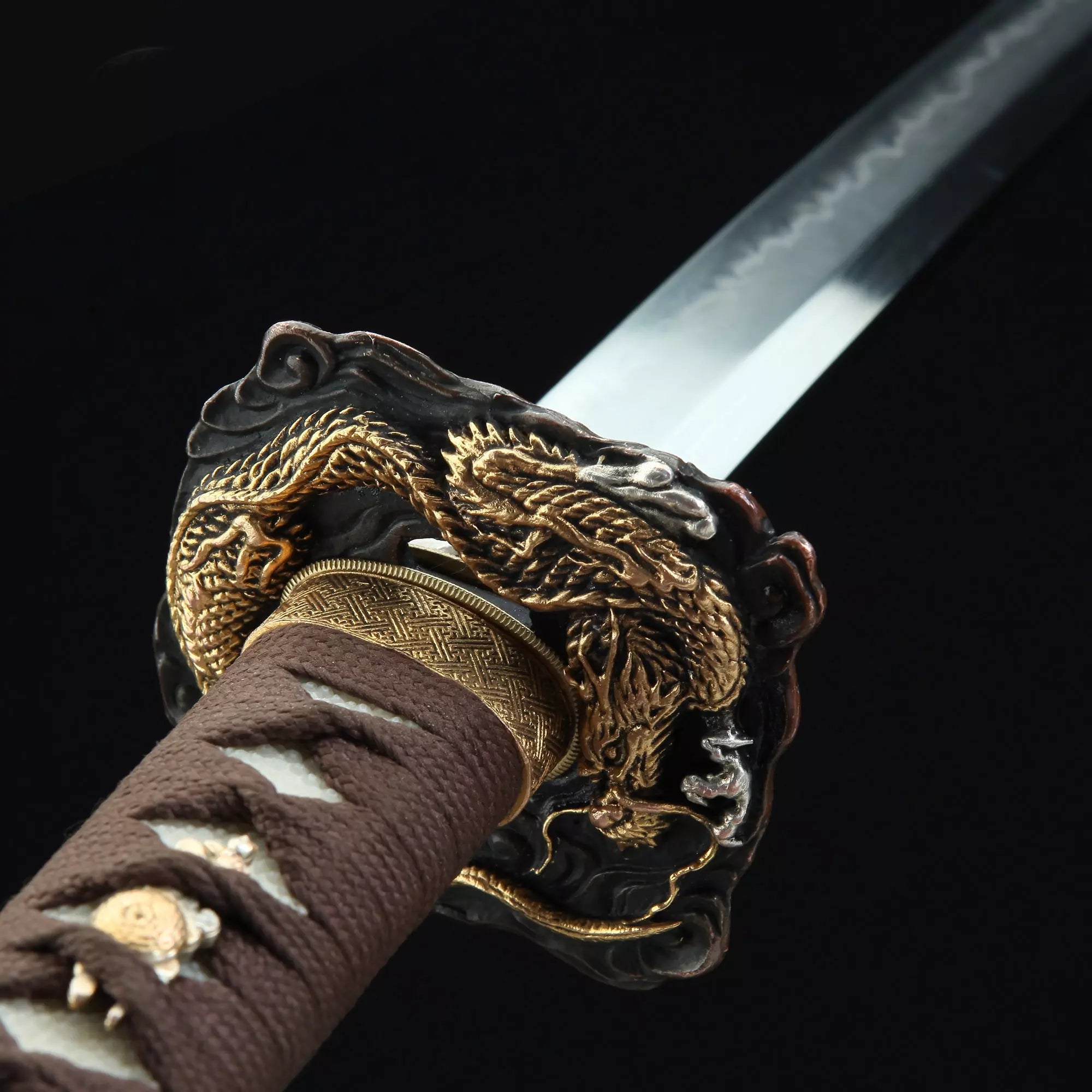 Handmade Japanese Katana Sword Clay Tempered With Dragon Tsuba