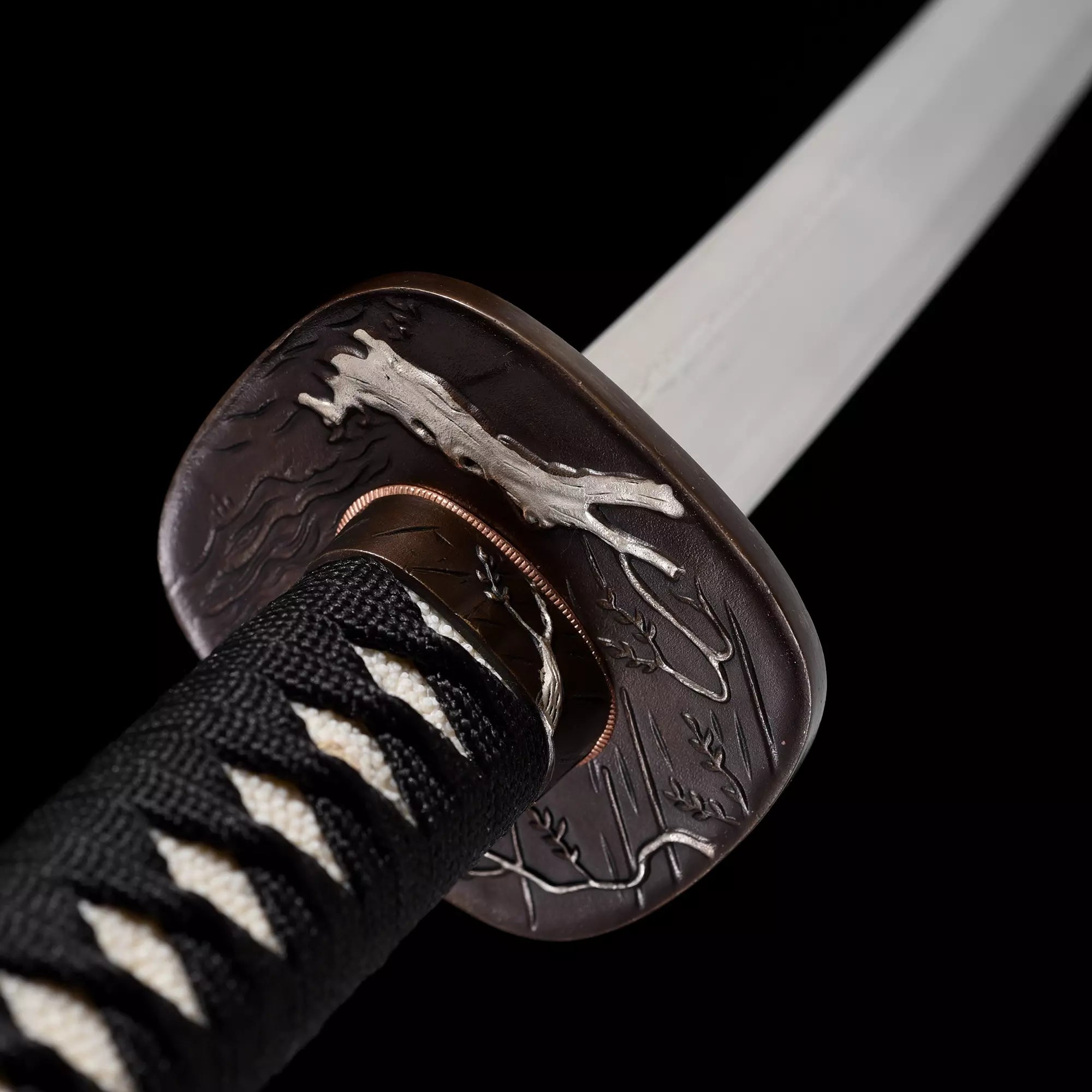 Handmade Japanese Katana Sword Damascus Steel With Black Saya
