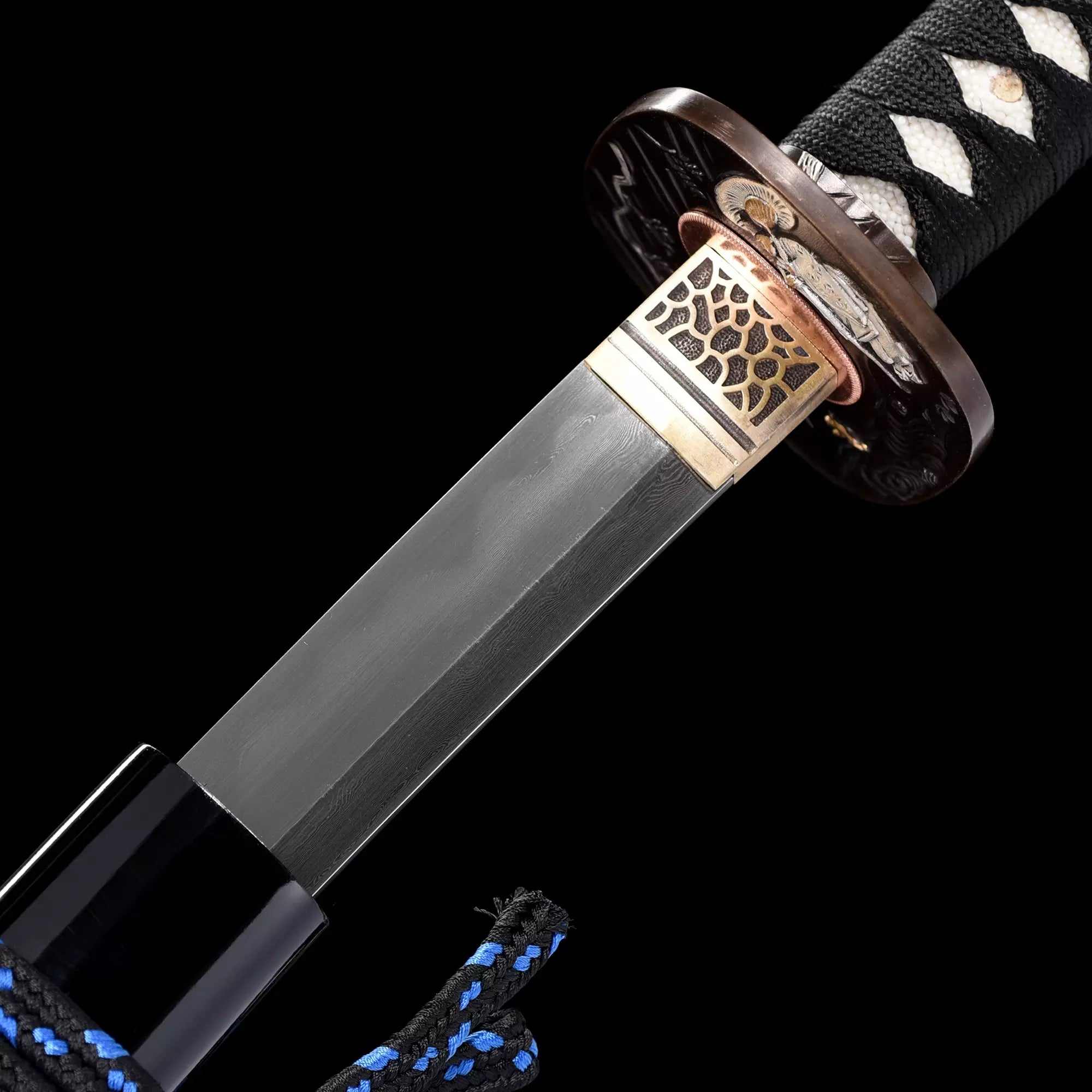 Handmade Japanese Katana Sword Damascus Steel With Black Saya