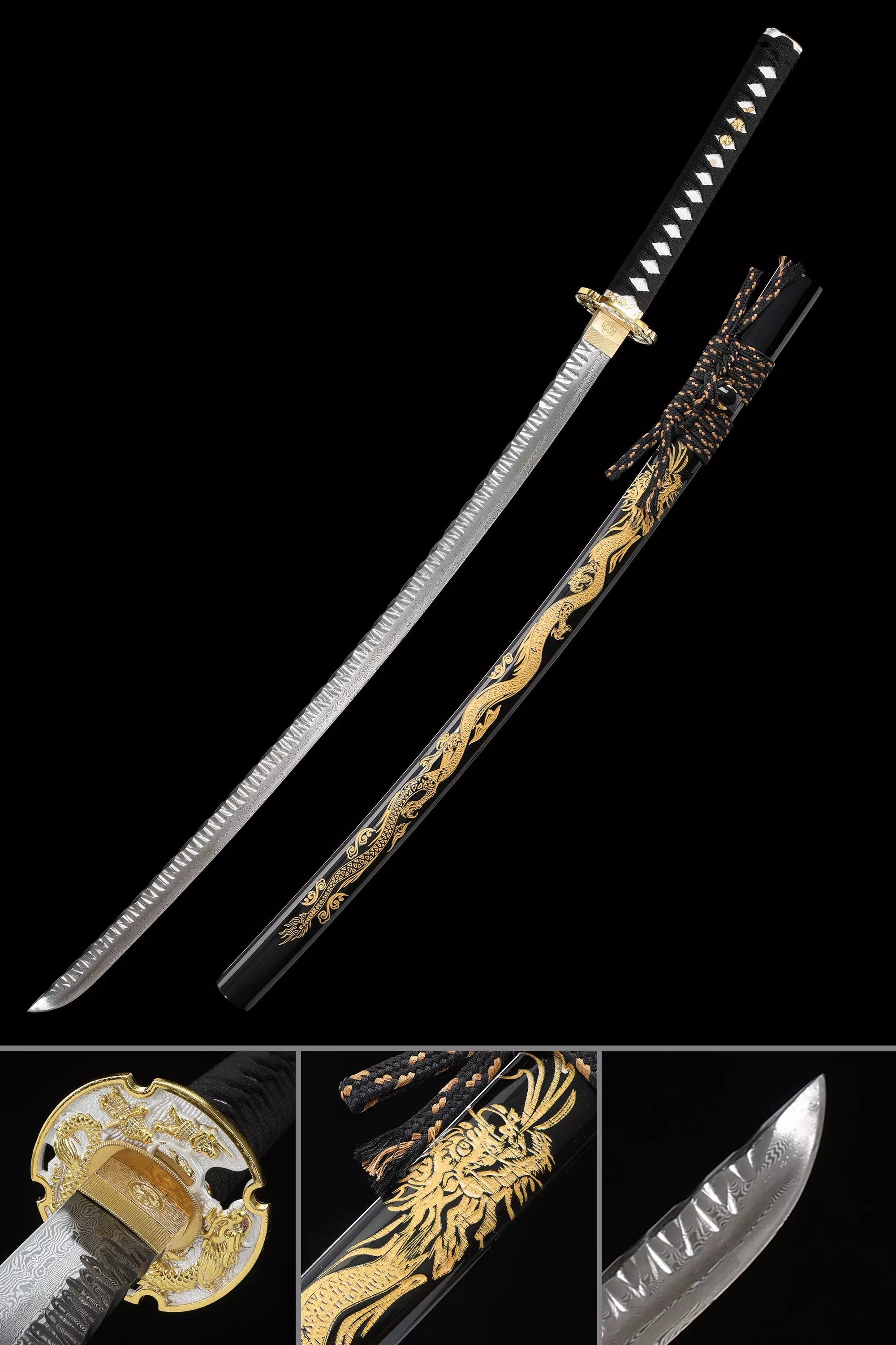 Handmade Japanese Katana Sword With Dragon Tsuba And Saya