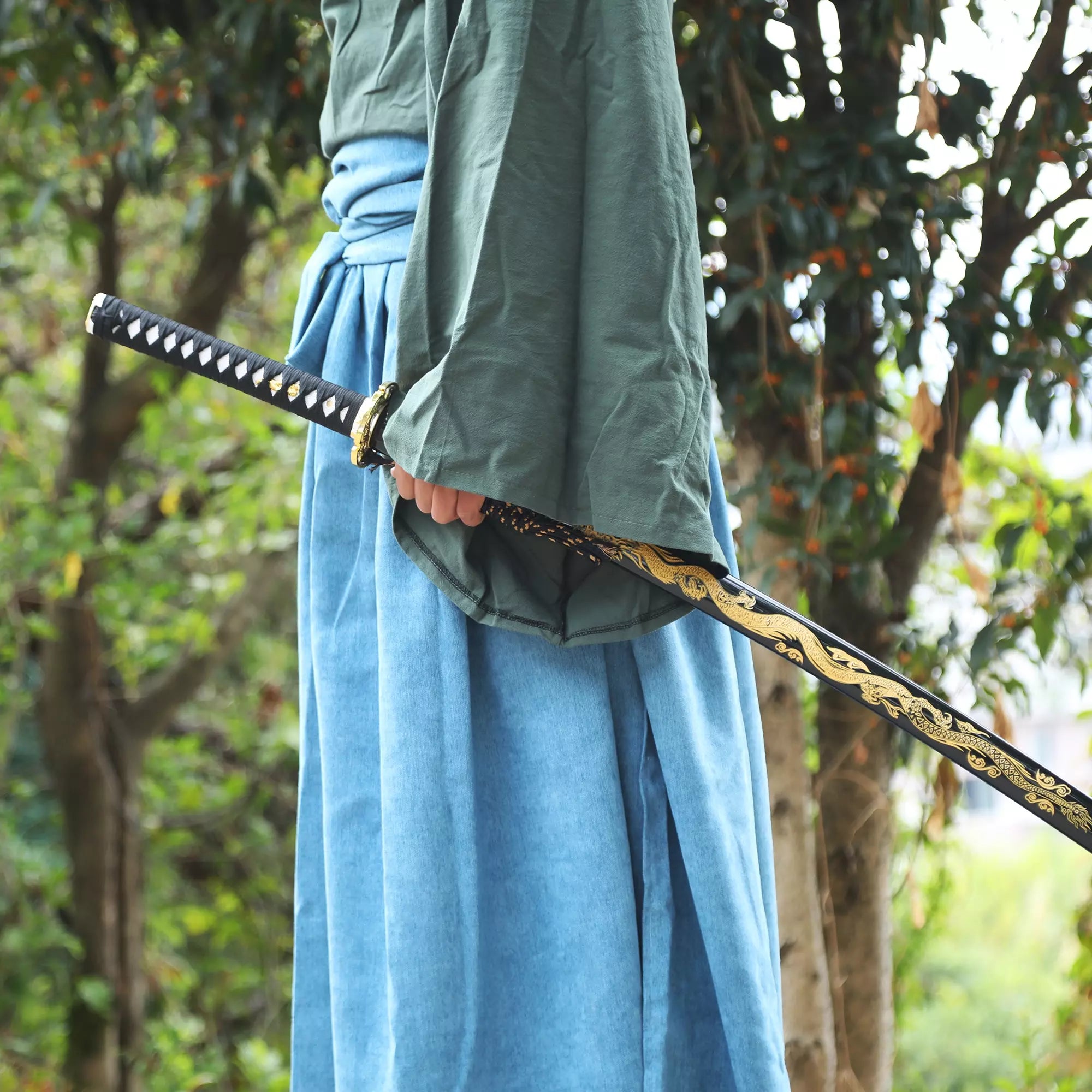 Handmade Japanese Katana Sword With Dragon Tsuba And Saya
