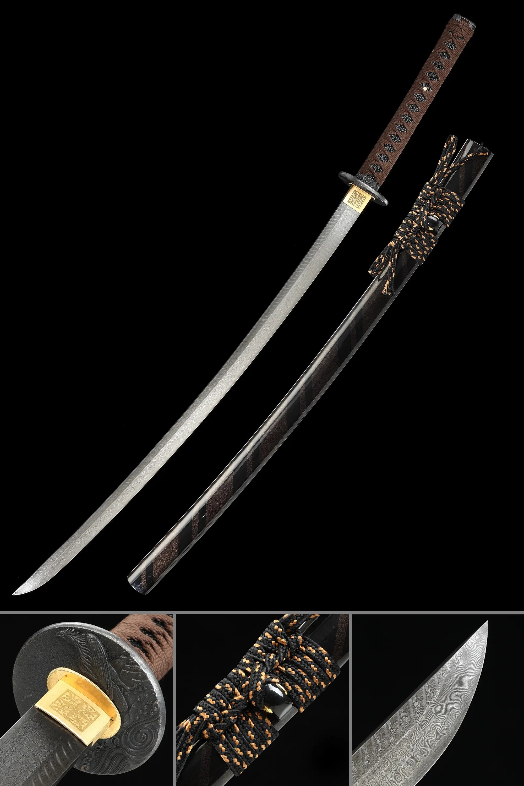 Handmade Full Tang Katana Sword Damascus Steel With Multi-colored Scabbard
