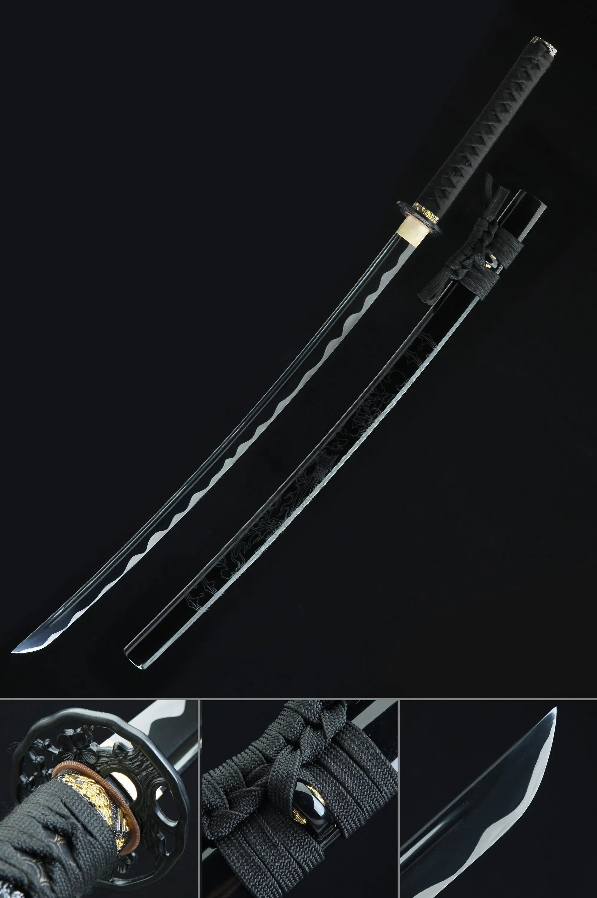 Handmade Full Tang Katana Sword 1045 Carbon Steel With Black Blade