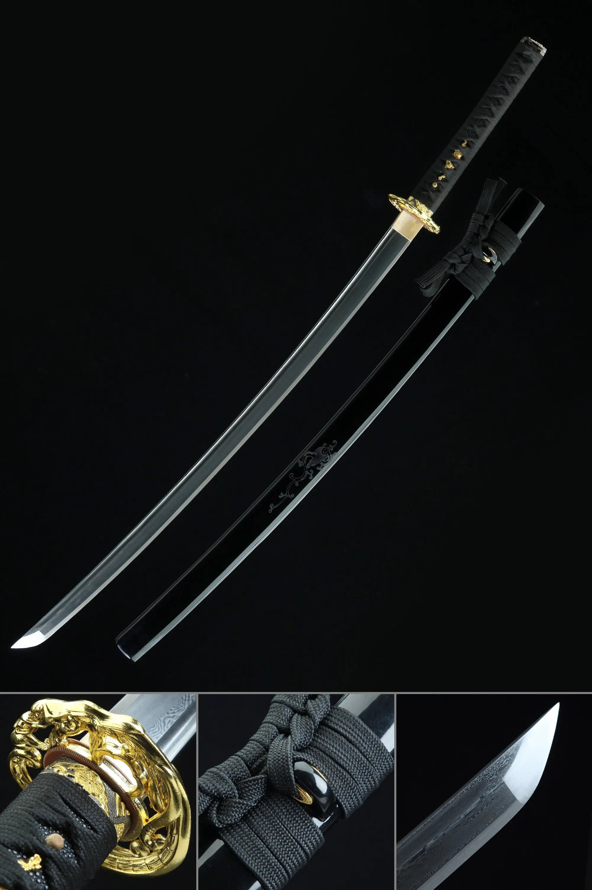 Handmade Japanese Samurai Sword With White Damascus Steel Blade