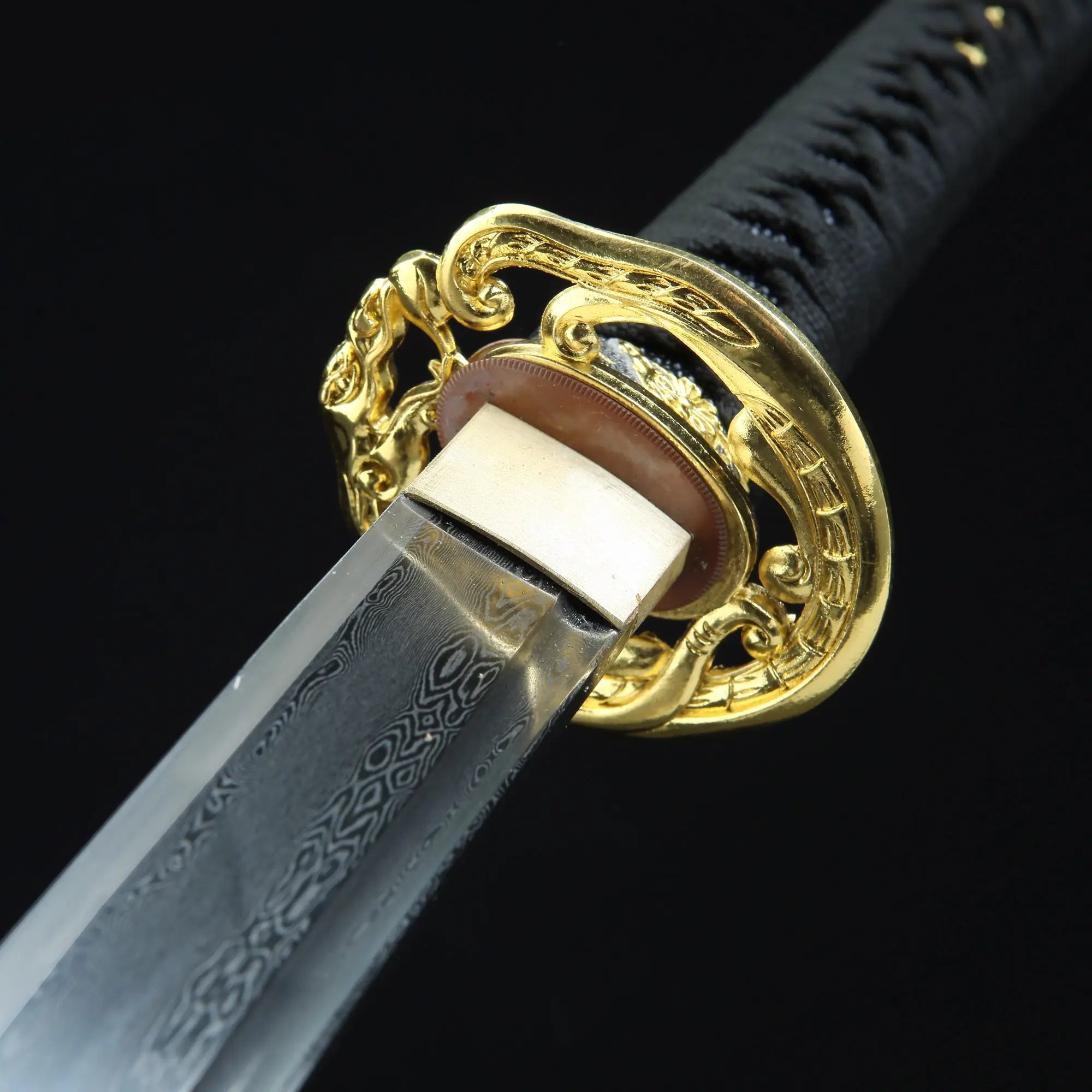 Handmade Japanese Samurai Sword With White Damascus Steel Blade
