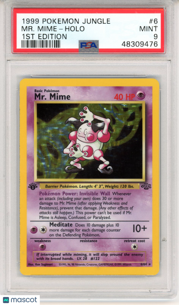 1999 Pokemon Jungle MR. Mime #6 1st Edition PSA 9