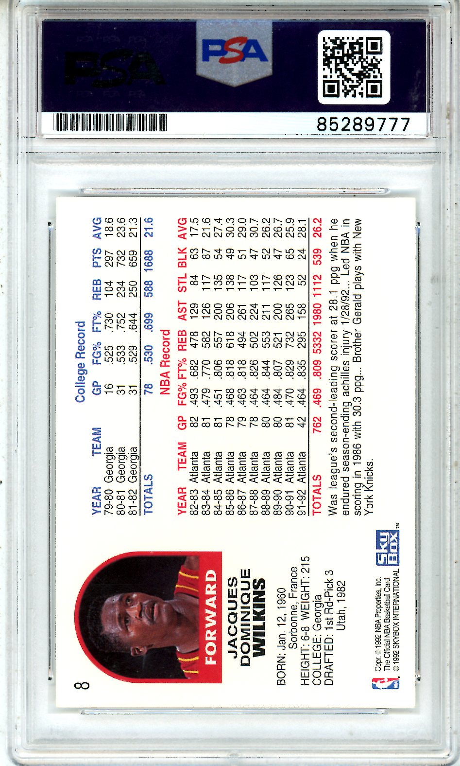 1992-93 NBA Hoops Dominique Wilkins Auto #8 PSA DNA Authentic Signature Atlanta