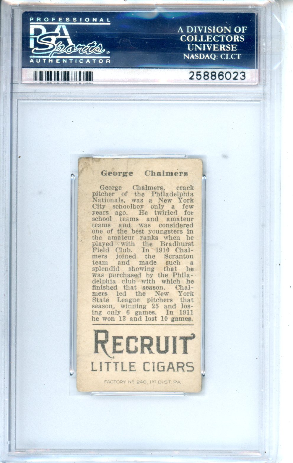 1912 T207 Brown Background George Chalmers PSA 4 Philadelphia Phillies Graded Sports Cards
