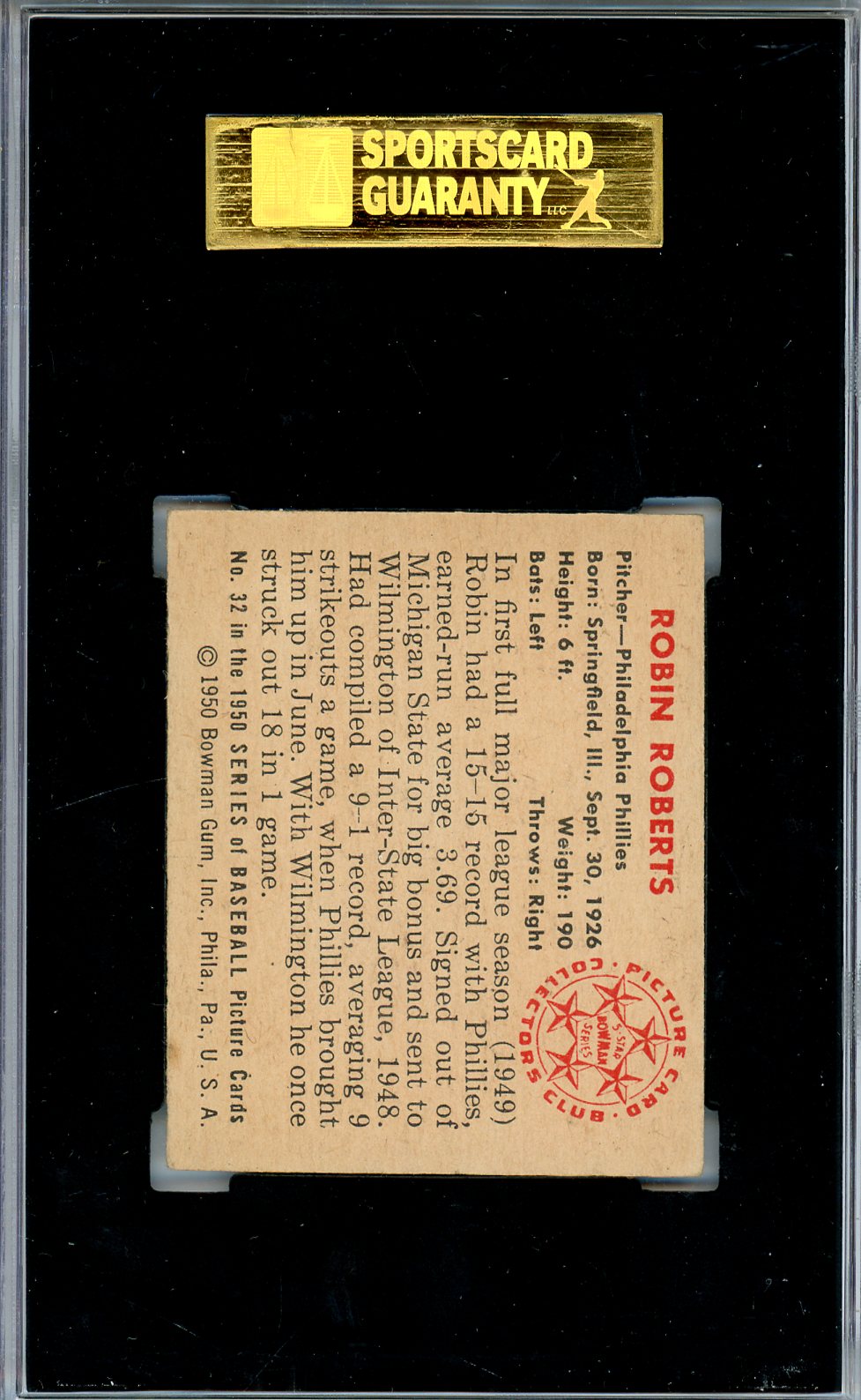 1950 Bowman Robin Roberts #32 SGC 5 Philadelphia Phillies - Graded Sports Cards