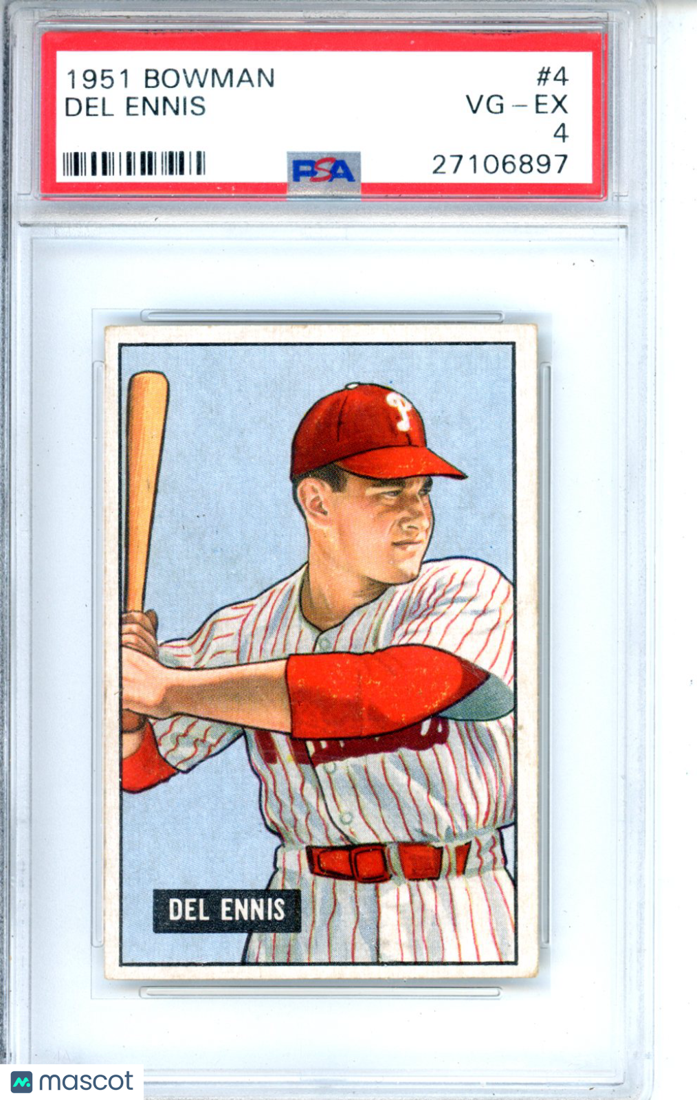 1951 Bowman Del Ennis #4 PSA 4 Philadelphia Phillies Graded Sports Cards