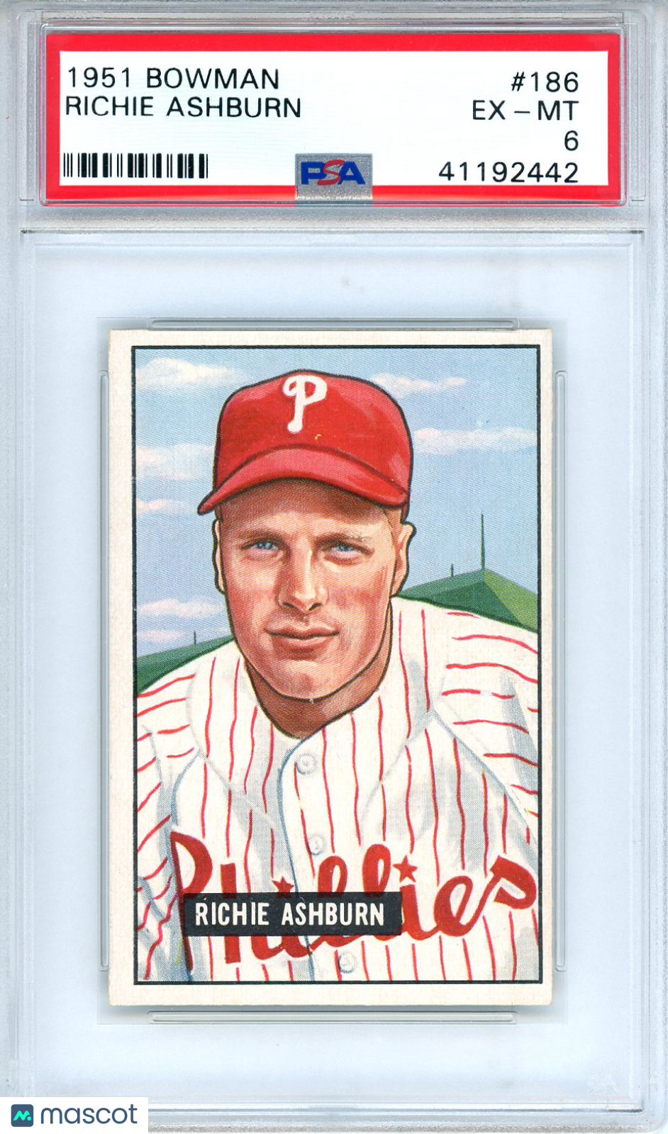 1951 Bowman Richie Ashburn #186 PSA 6 Philadelphia Phillies - Graded Sports Cards