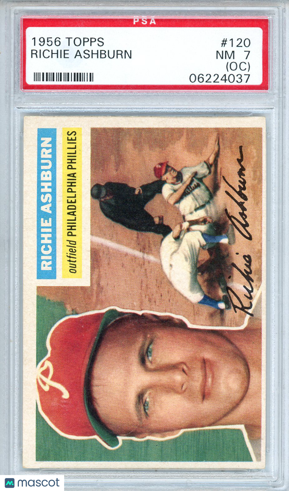 1956 Topps Richie Ashburn Gray Back #120 PSA 7 (OC) Philadelphia Phillies - Graded Sports Cards