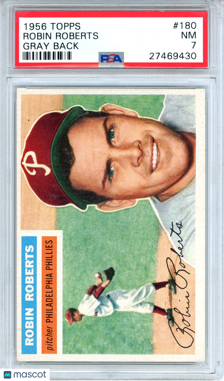1956 Topps Robin Roberts Gray Back #180 PSA 7 Philadelphia Phillies - Graded Sports Cards