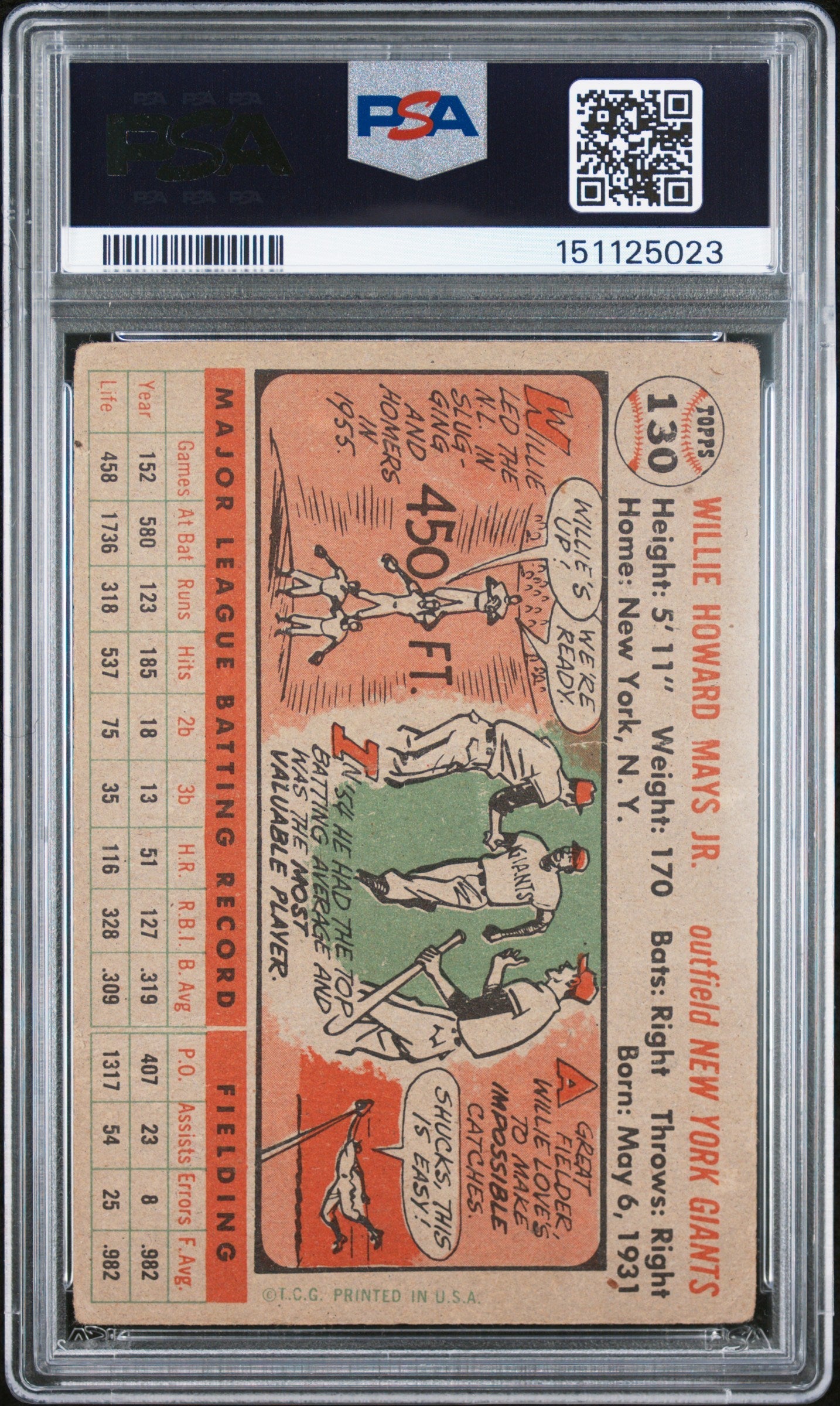 1956 Topps Willie Mays Gray Back HOF #130 PSA 1 New York Giants - Graded Sports Cards