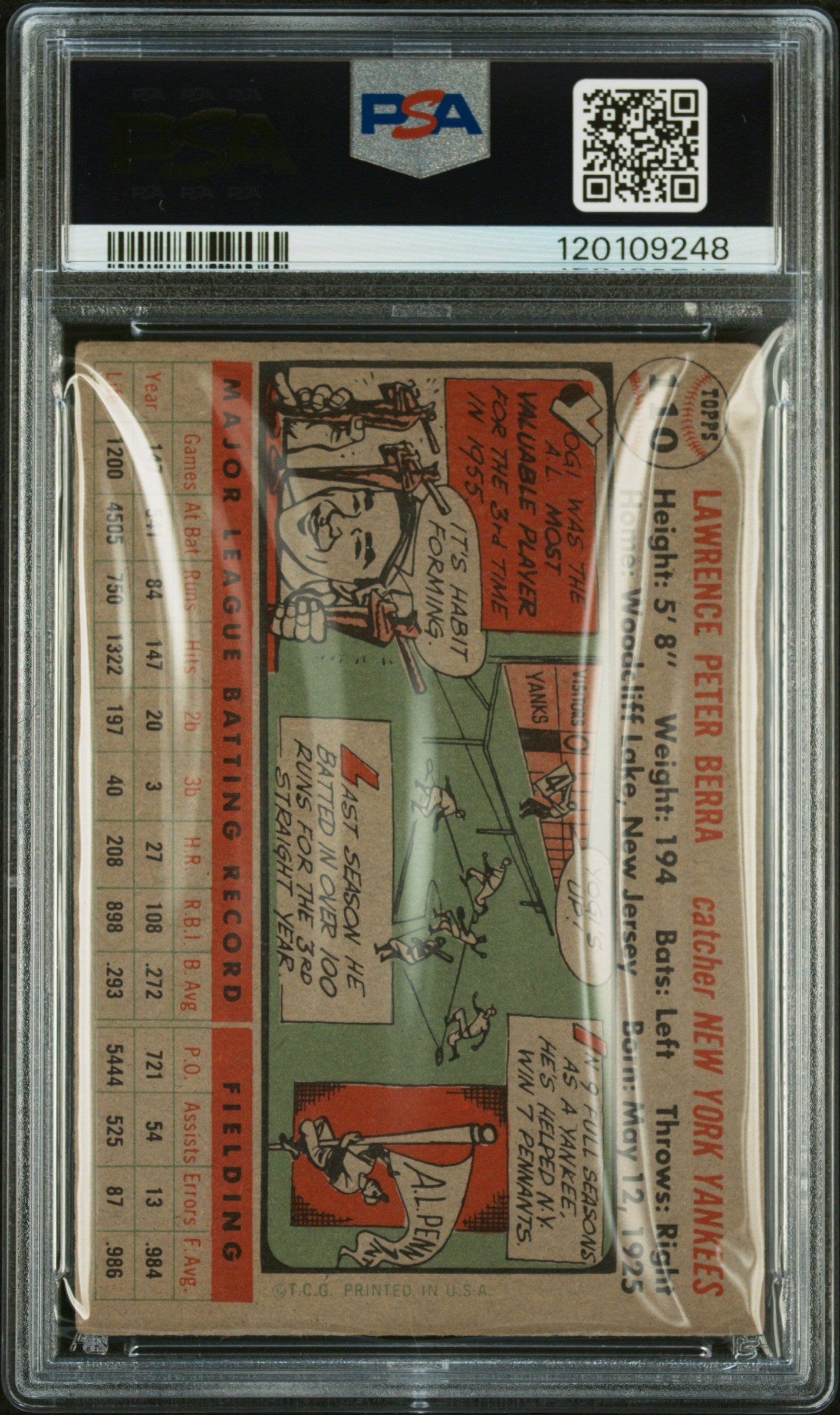 1956 Topps Yogi Berra Gray Back #110 PSA 3 New York Yankees - Graded Sports Cards