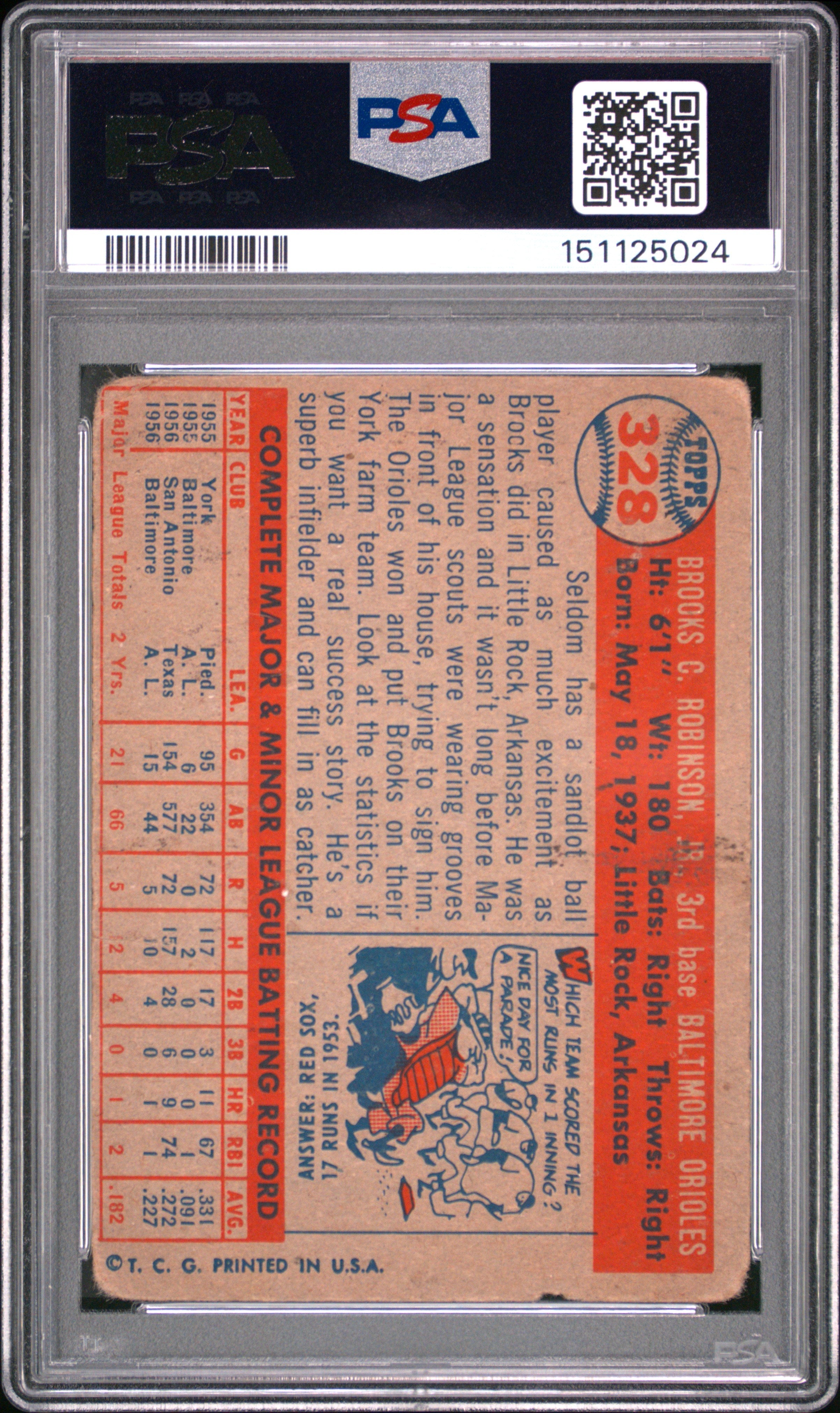 1957 Topps Brooks Robinson Rookie #328 PSA 1 Baltimore Orioles - Graded Sports Cards