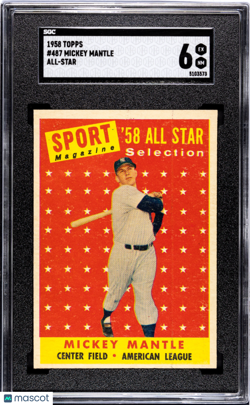 TOPPSカード 1958 Topps Mickey Mantle All Star #487 SGC 6 New York