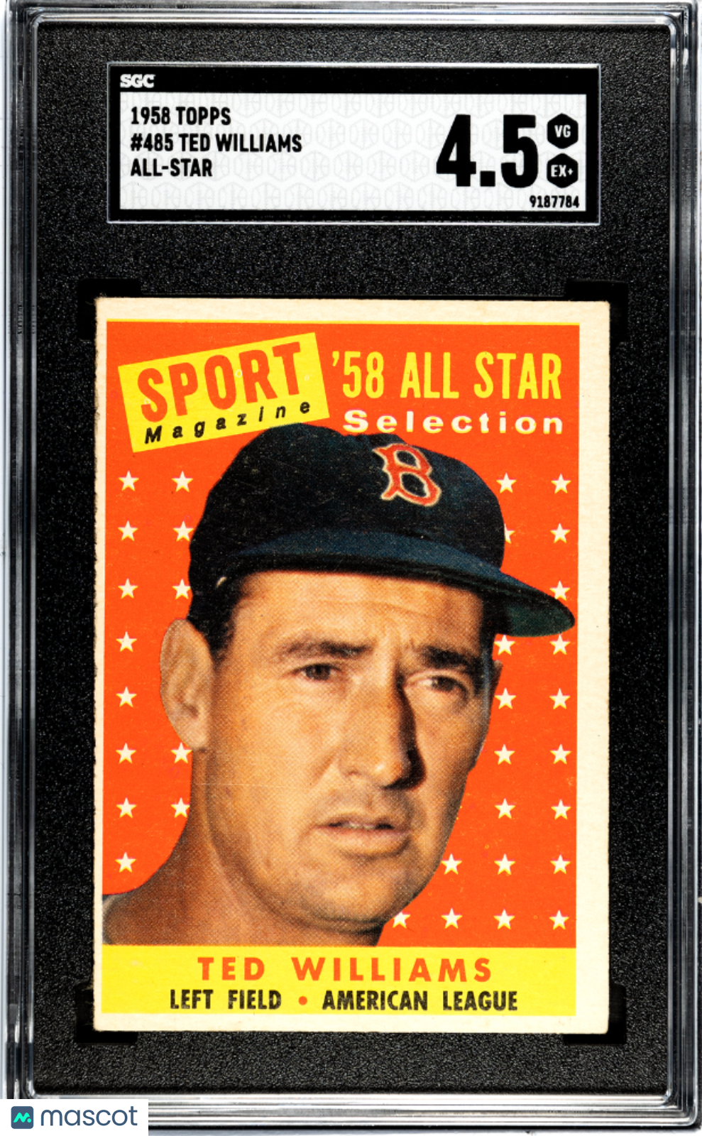 1958 Topps Ted Williams All Star #485 SGC 4.5 - Graded Sports Cards