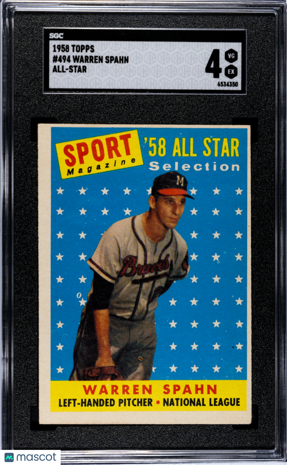 1958 Topps Warren Spahn All Star #494 SGC 4 - Graded Sports Cards