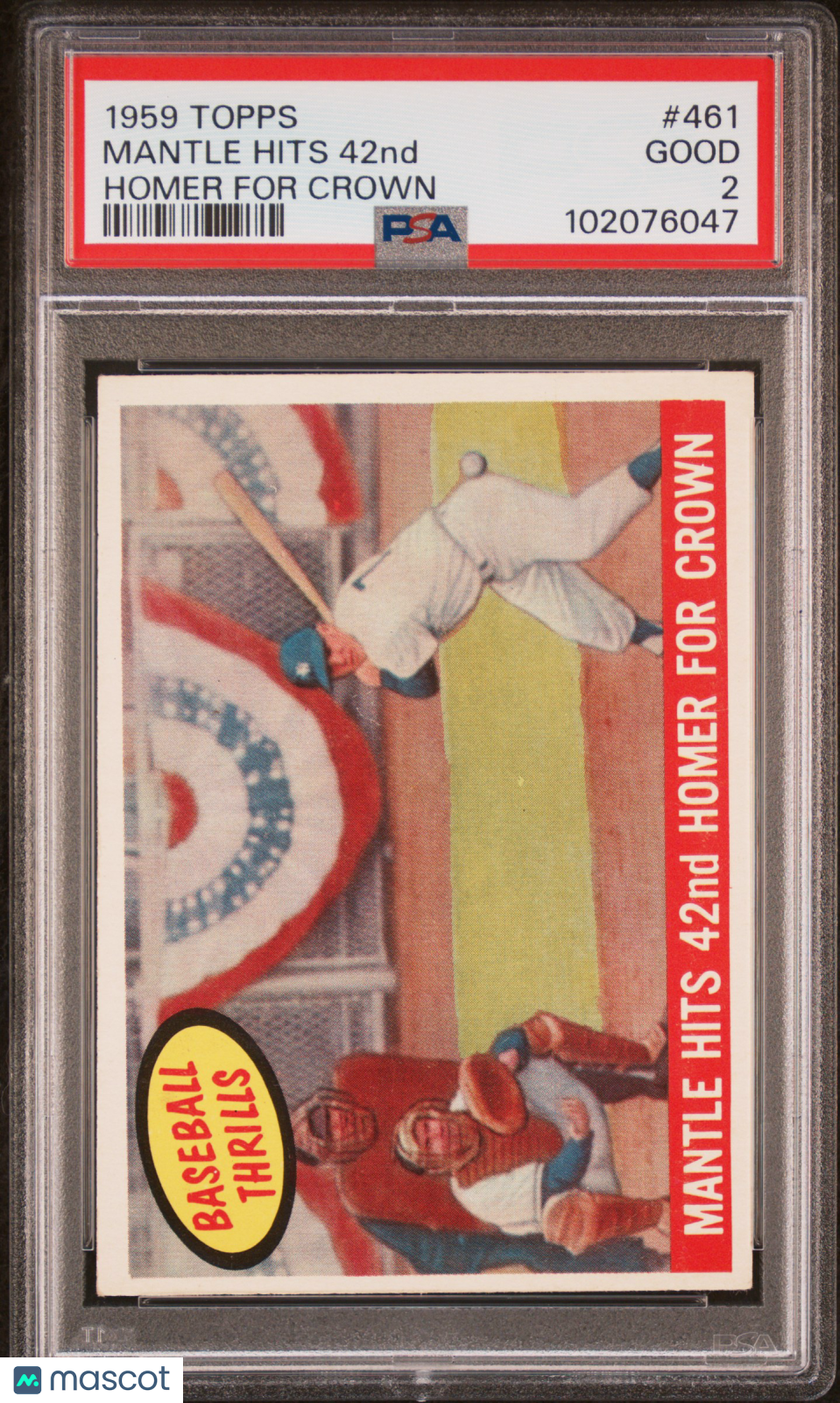 1959 Topps Mantle Hits 42nd Homer For Crown #461 PSA 2 New York Yankees - Graded Sports Cards