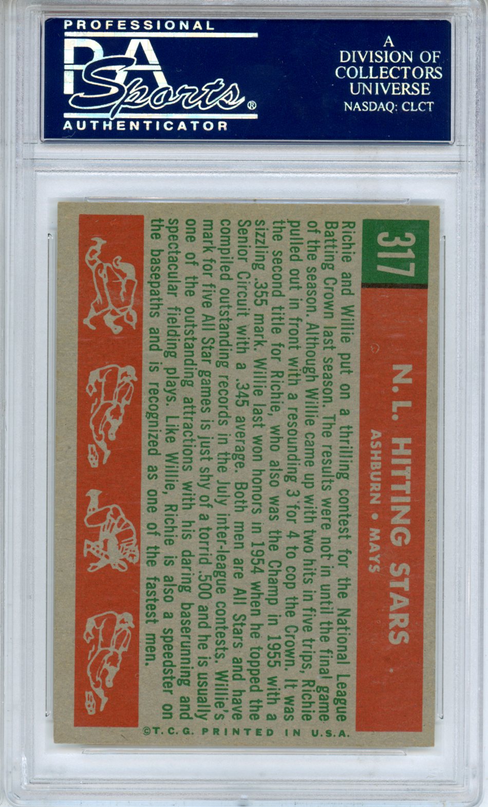 1959 Topps N.L. Hitting Kings Rishie Ashburn Willie Mays #317 PSA 7 Near Mint - Graded Sports Cards