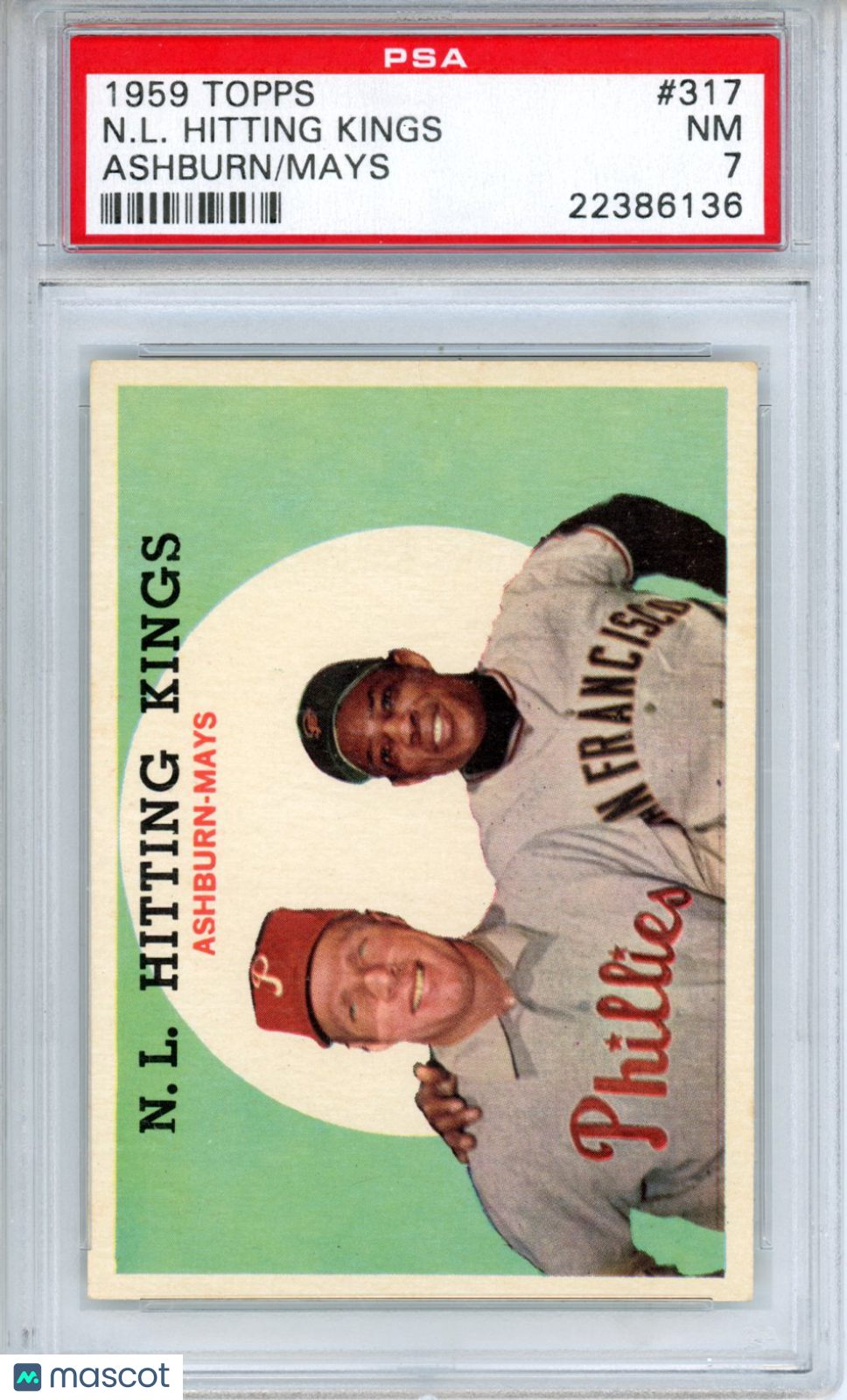 1959 Topps N.L. Hitting Kings Rishie Ashburn Willie Mays #317 PSA 7 Near Mint - Graded Sports Cards