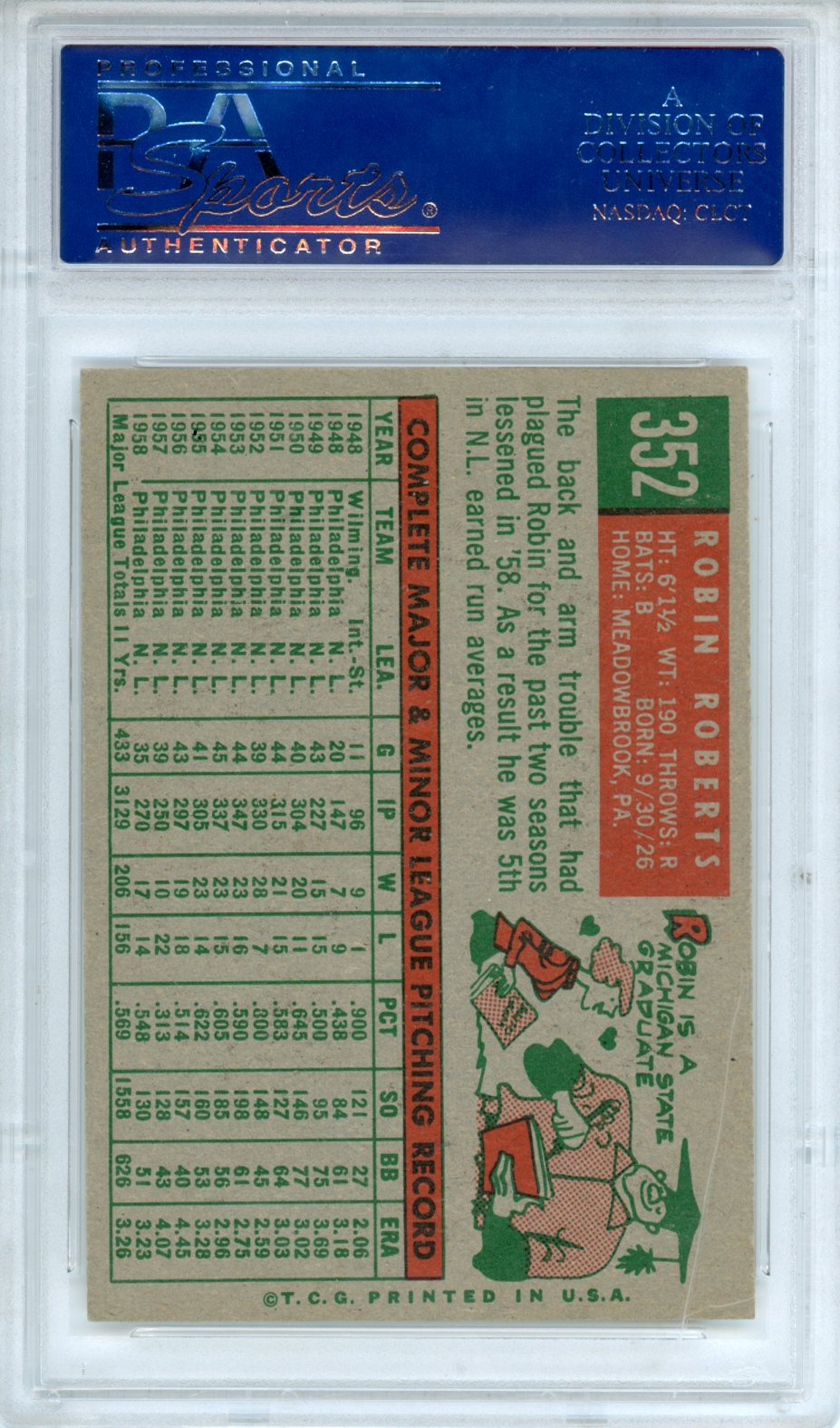 1959 Topps Robin Roberts #352 PSA 7 Philadelphia Phillies - Graded Sports Cards