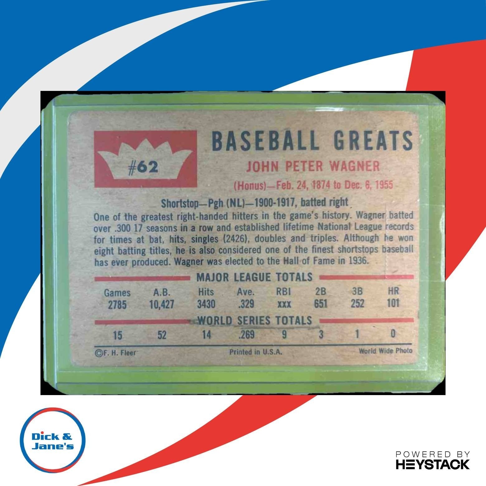 1960 Fleer Honus Wagner VG #62 Pittsburgh Pirates - Sports Cards