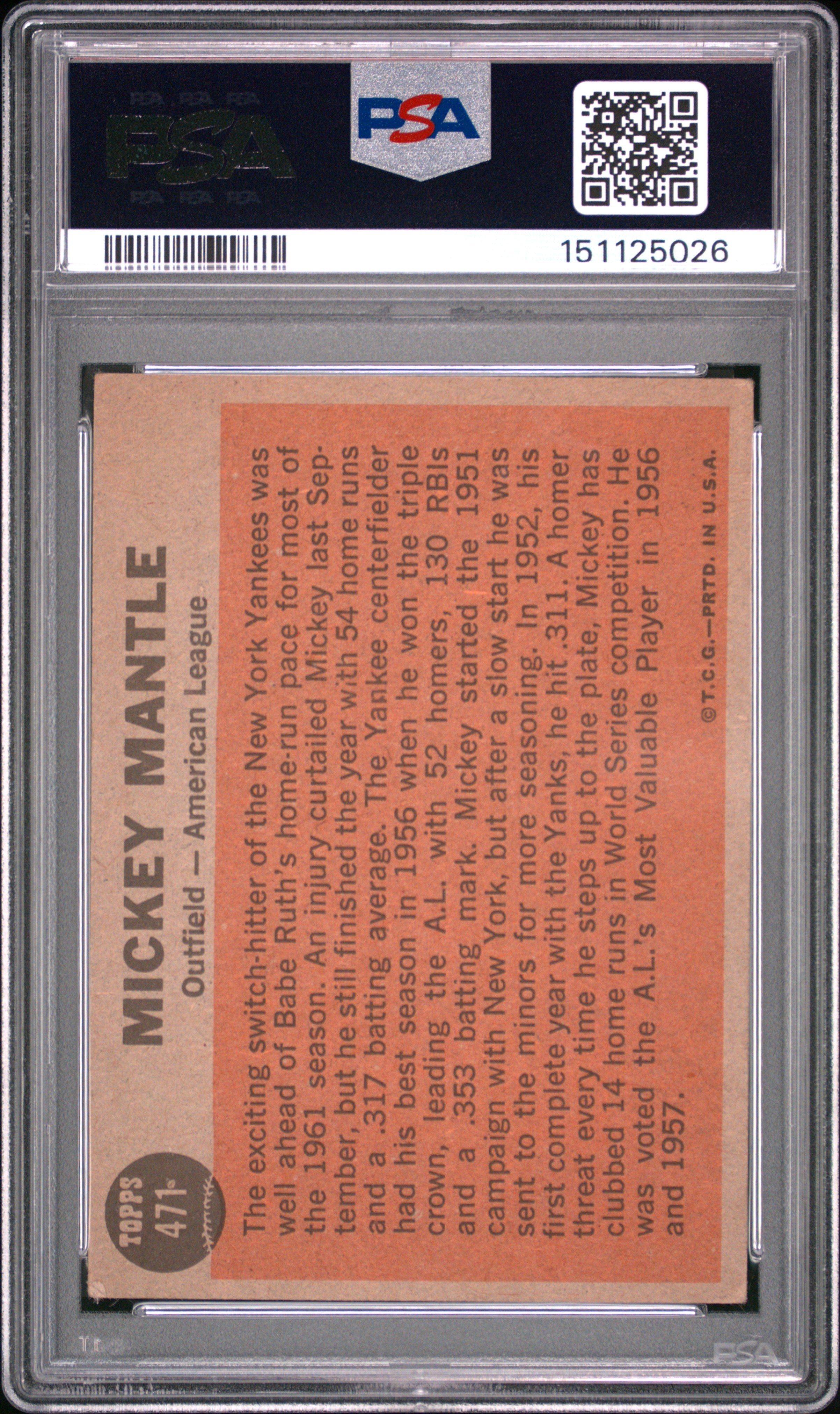 1962 Topps Mickey Mantle All Star MC #471 PSA 3 New York Yankees - Graded Sports Cards