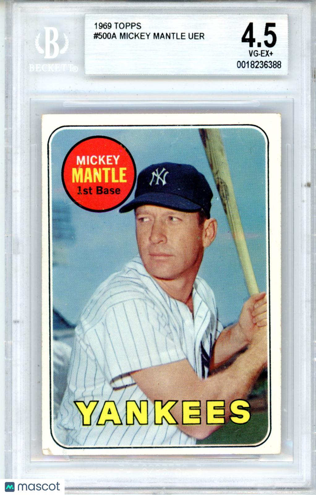 1969 Topps Mickey Mantle UER /No #500A BVG 4.5 New York Yankees - Graded Sports Cards