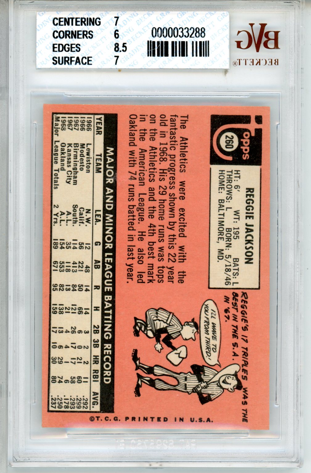 1969 Topps Reggie Jackson Rookie #260 BVG 6.5 Oakland Athletics - Graded Sports Cards