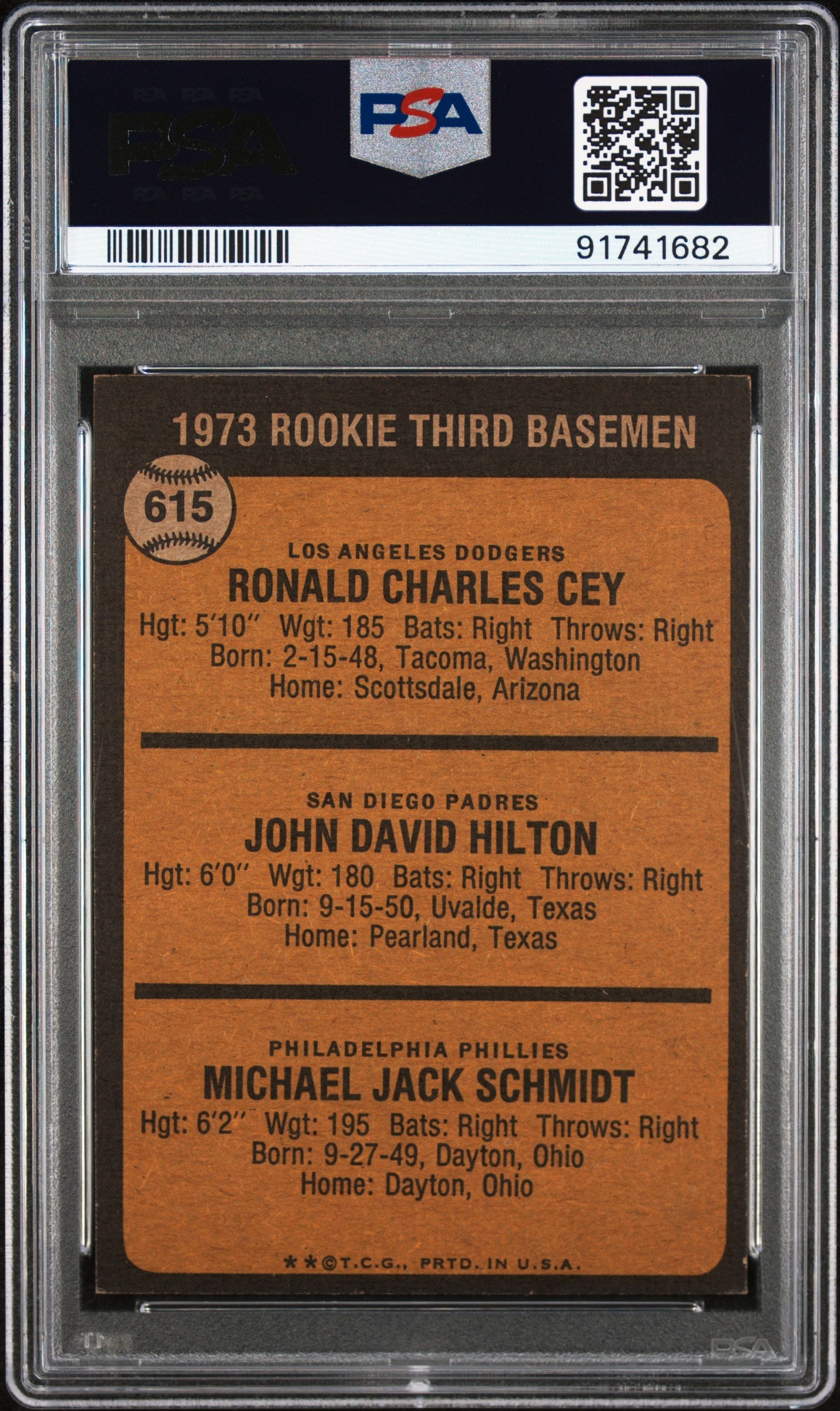 1973 Topps Mike Schmidt Rookie 3rd Basemen Ron Cey John Hilton RC PSA 6 EX-MT - Graded Sports Cards