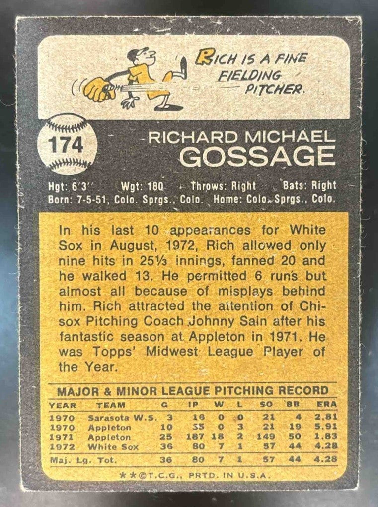 1973 Topps Rich Gossage #174 RC Chicago White Sox - Sports Cards