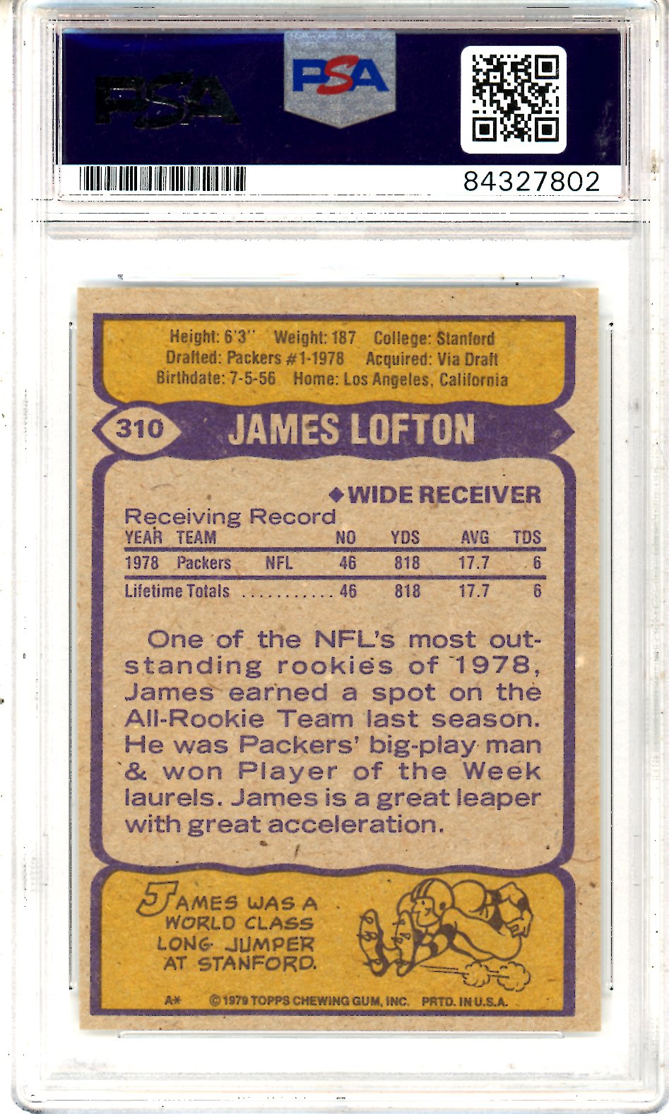 1979 Topps James Lofton HOF Rookie PSA Authentic On Card Auto Green Bay Packers - Graded Sports Cards