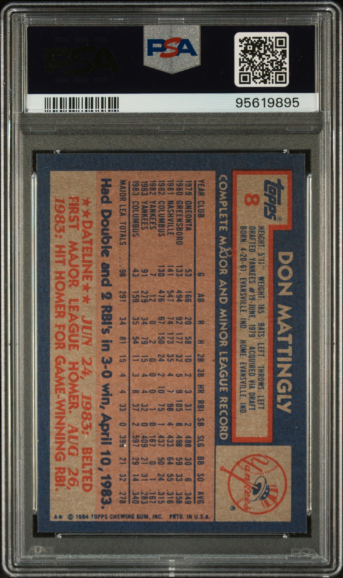 1984 Topps Don Mattingly #8 PSA 6 New York Yankees - Graded Sports Cards