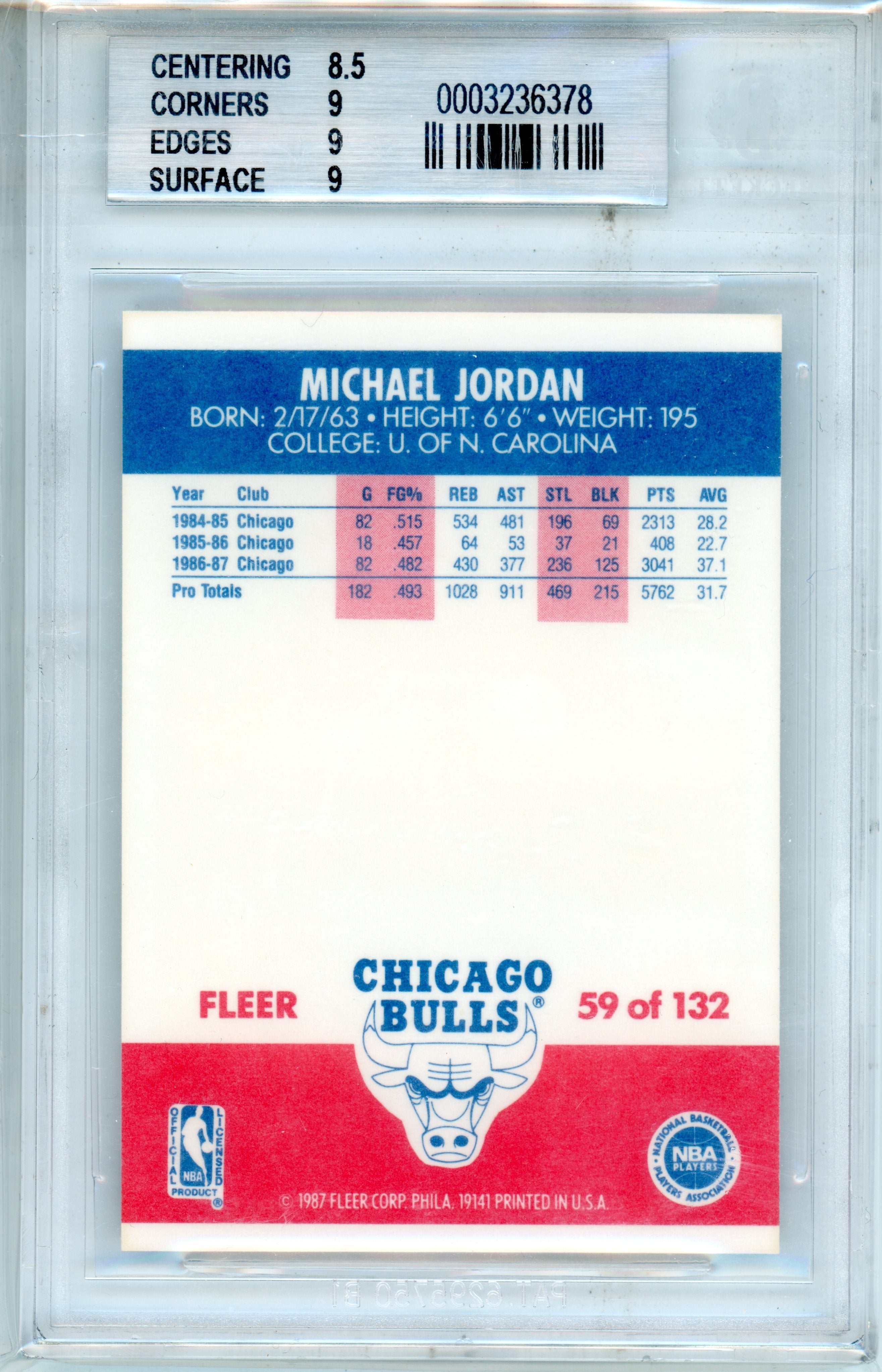 1987-88 Fleer Basketball #59 Michael Jordan Chicago Bulls HOF BGS 9 MINT GOAT! - Graded Sports Cards