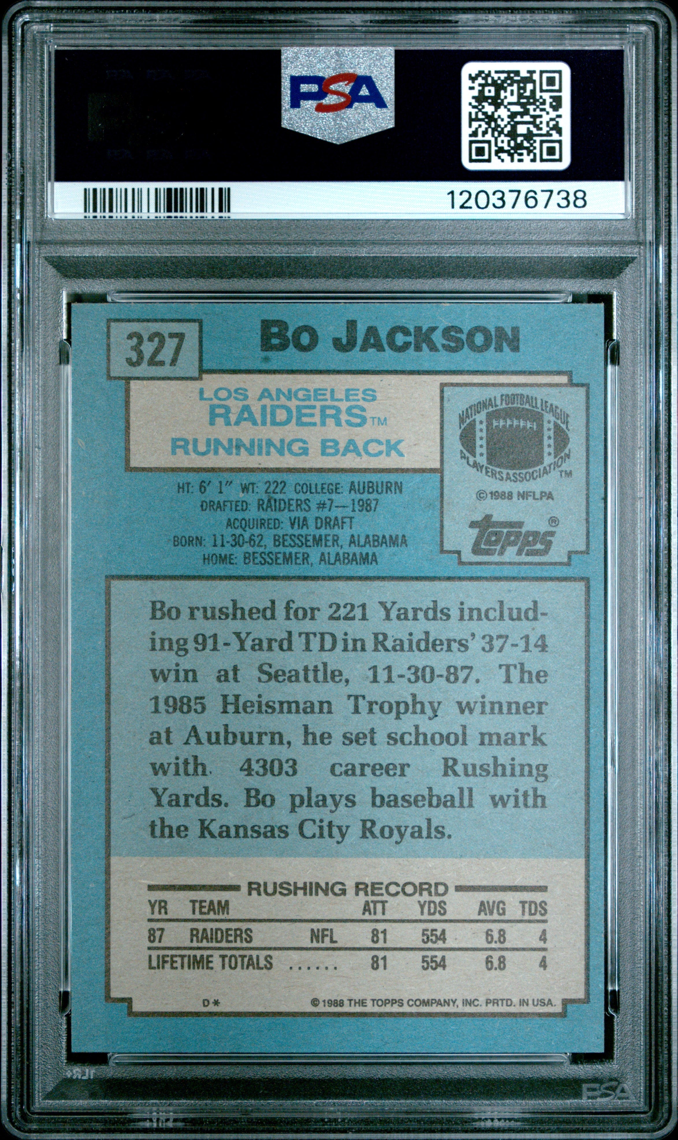 1988 Topps Bo Jackson #327 PSA 8 - Graded Sports Cards