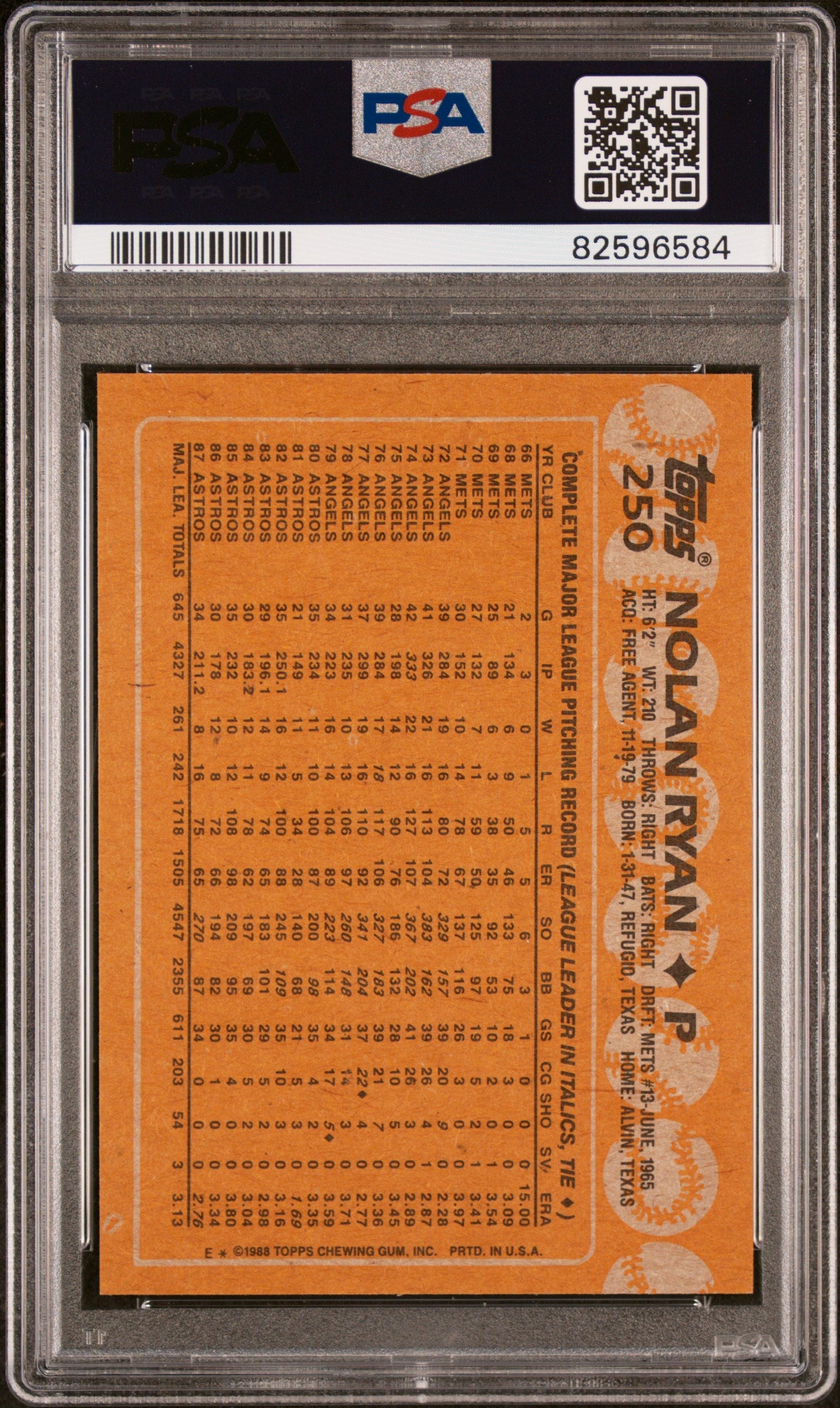 1988 Topps Nolan Ryan #250 PSA 9 - Graded Sports Cards
