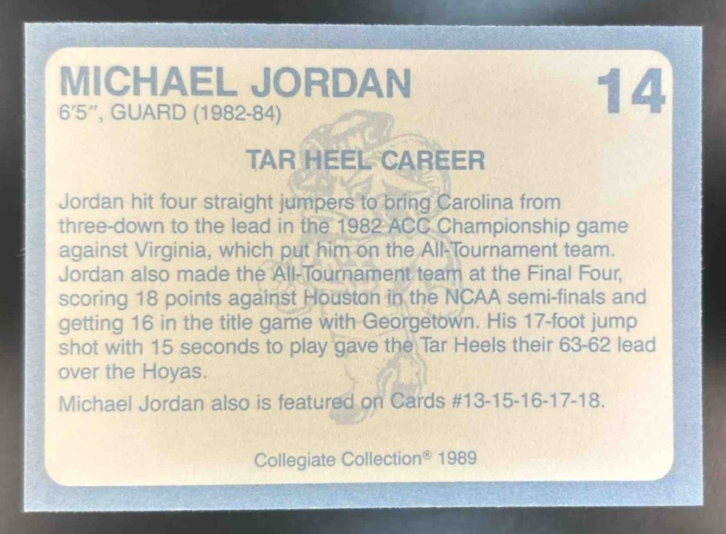 1989 Collegiate Collection North Carolina’s Finest Michael Jordan #14 Tar Heels - Sports Cards