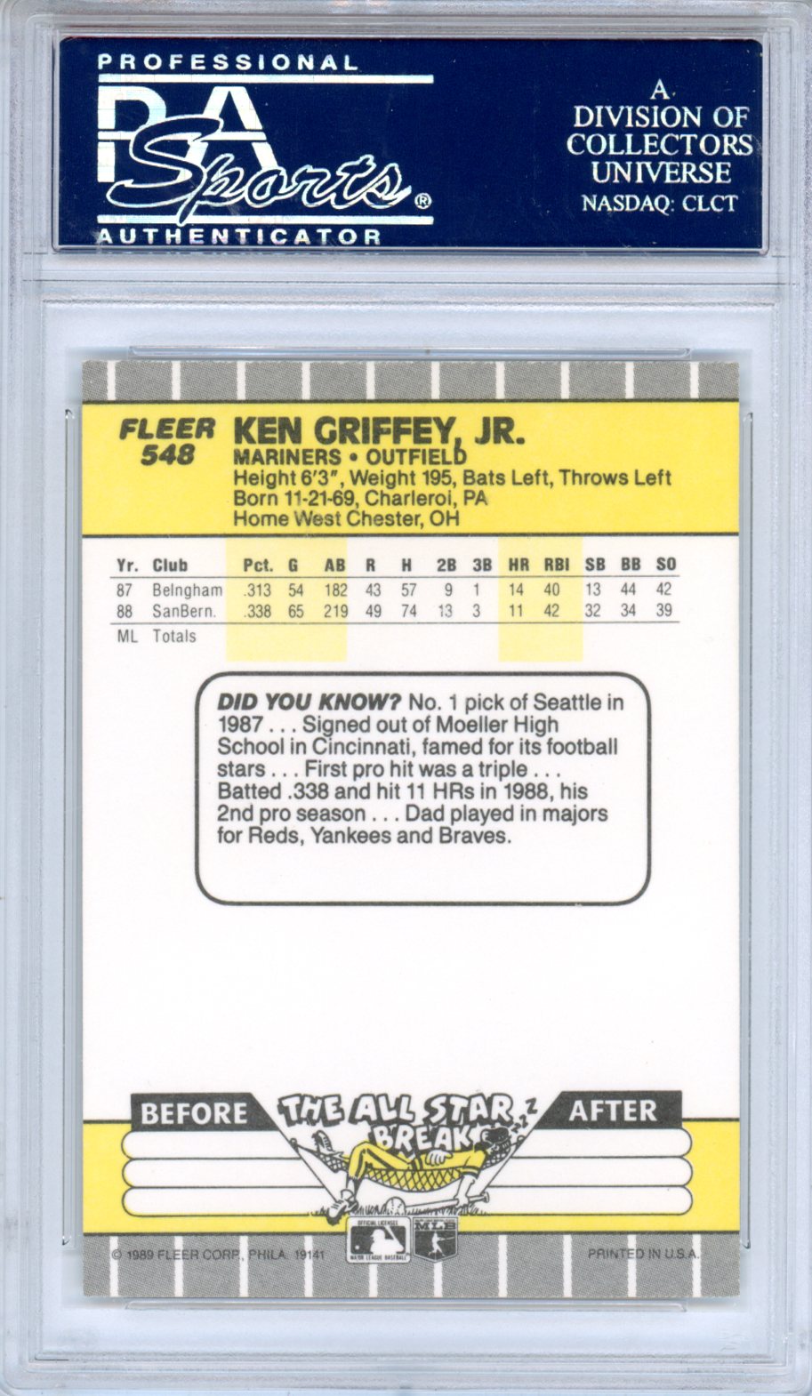 1989 Fleer Ken Griffey JR. #548 PSA 10 - Graded Sports Cards