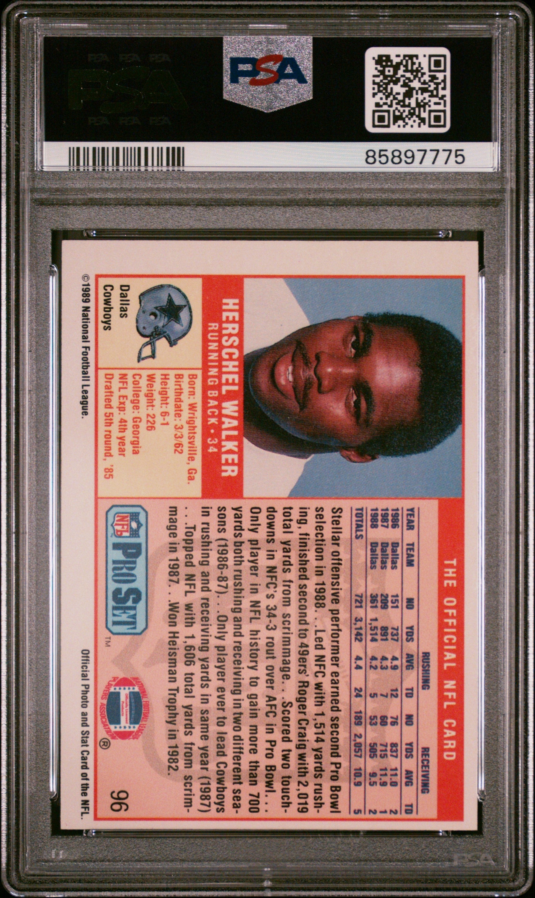 1989 Pro Set #96 Herschel Walker On Card Auto Dallas Cowboys PSA Authentic - Graded Sports Cards